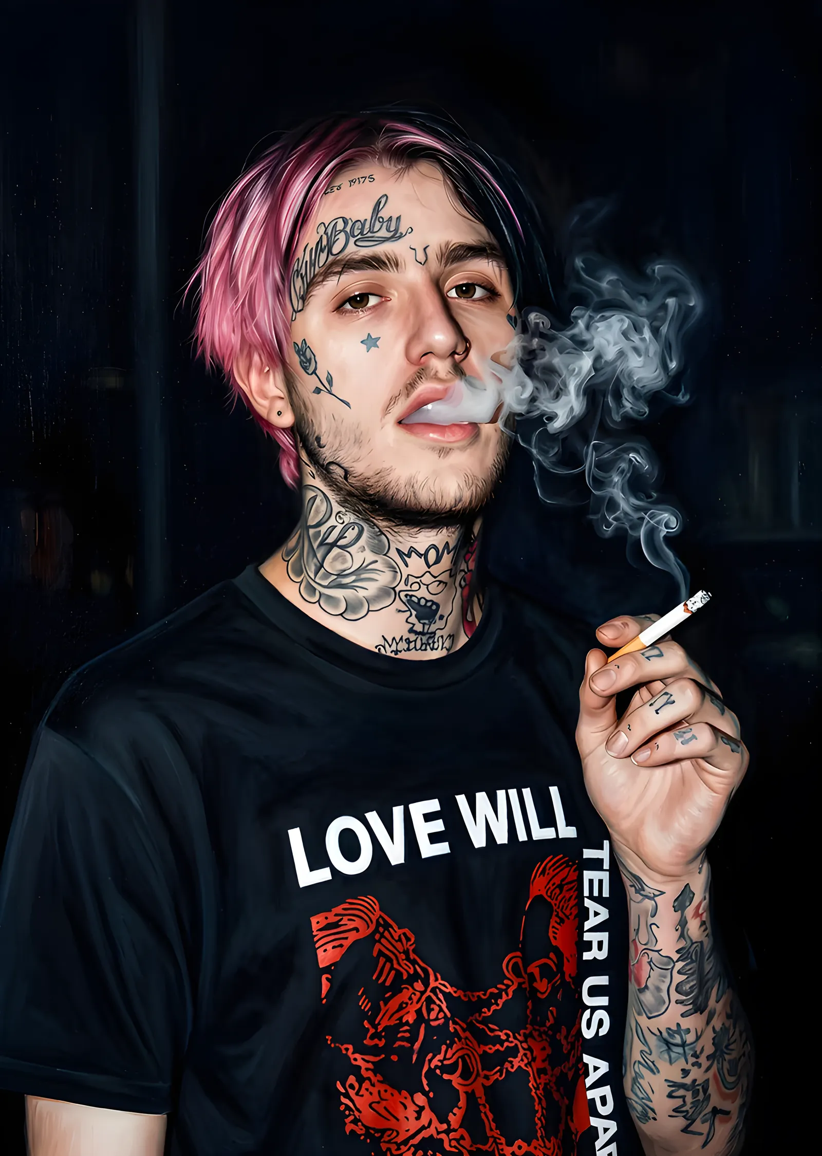 Lil Peep - Baskılı Tişörtle Portre metal tablo