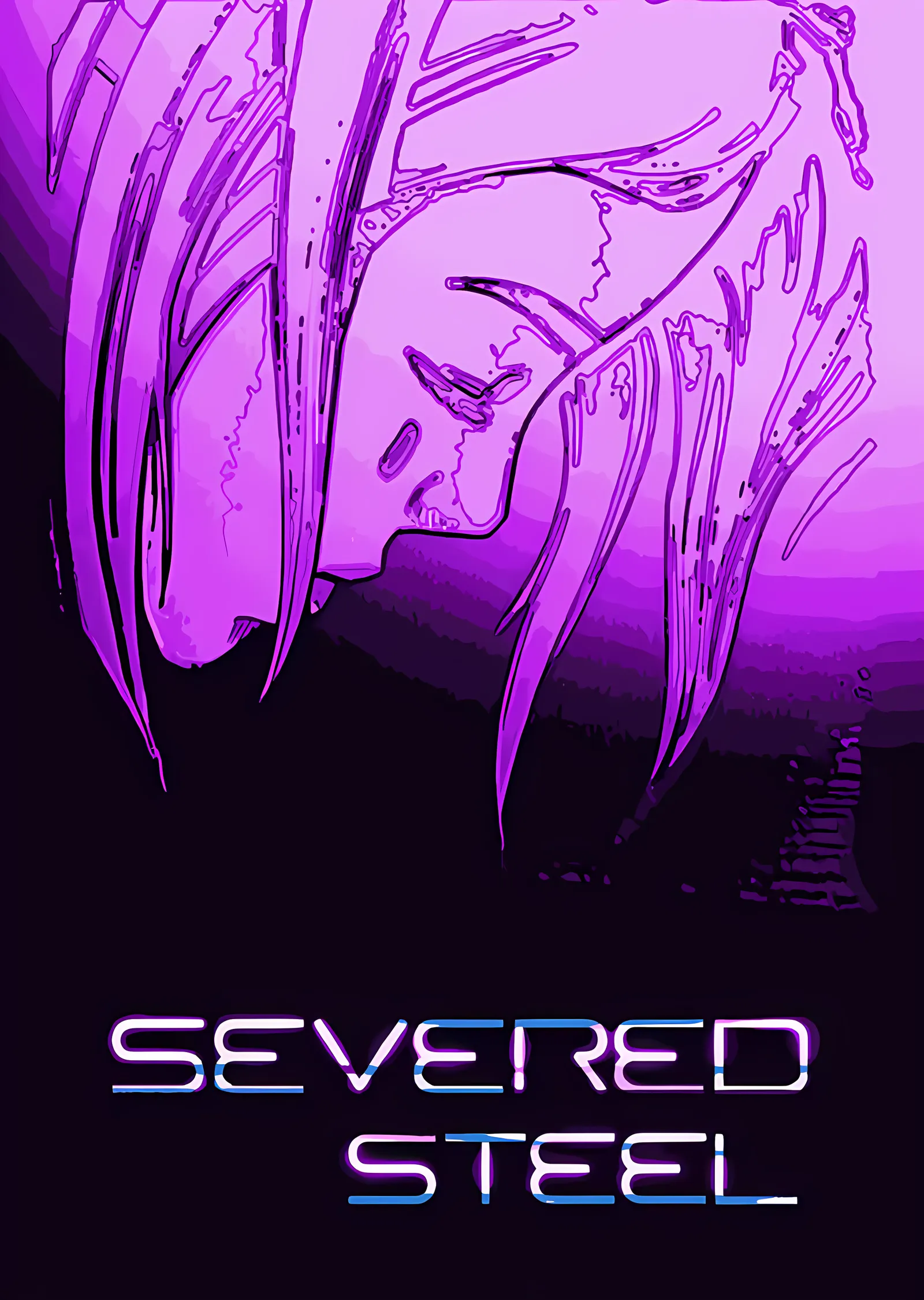 Severed Steel - Mor Neon Afiş metal tablo