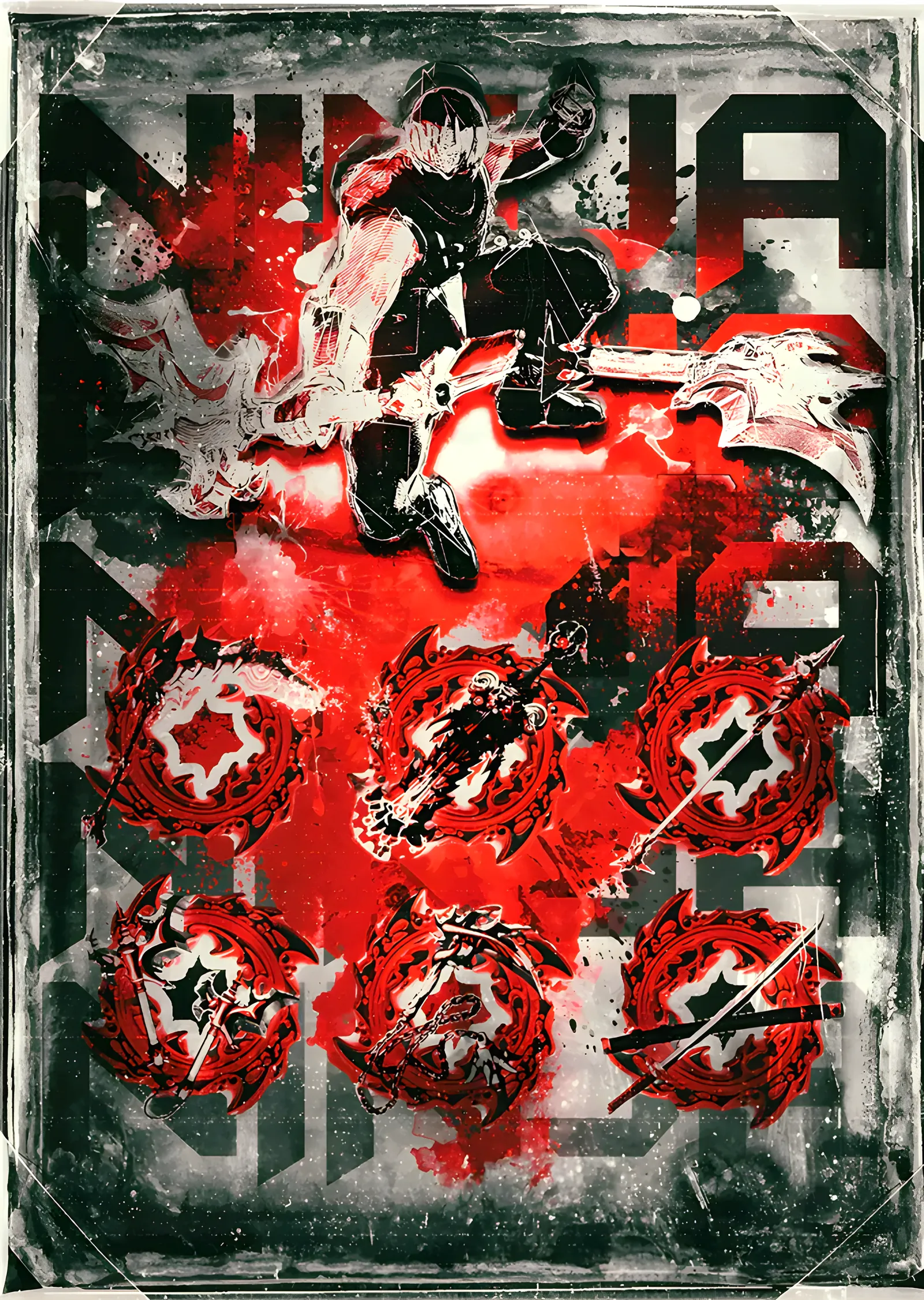 Ninja - Kırmızı Grafik metal tablo