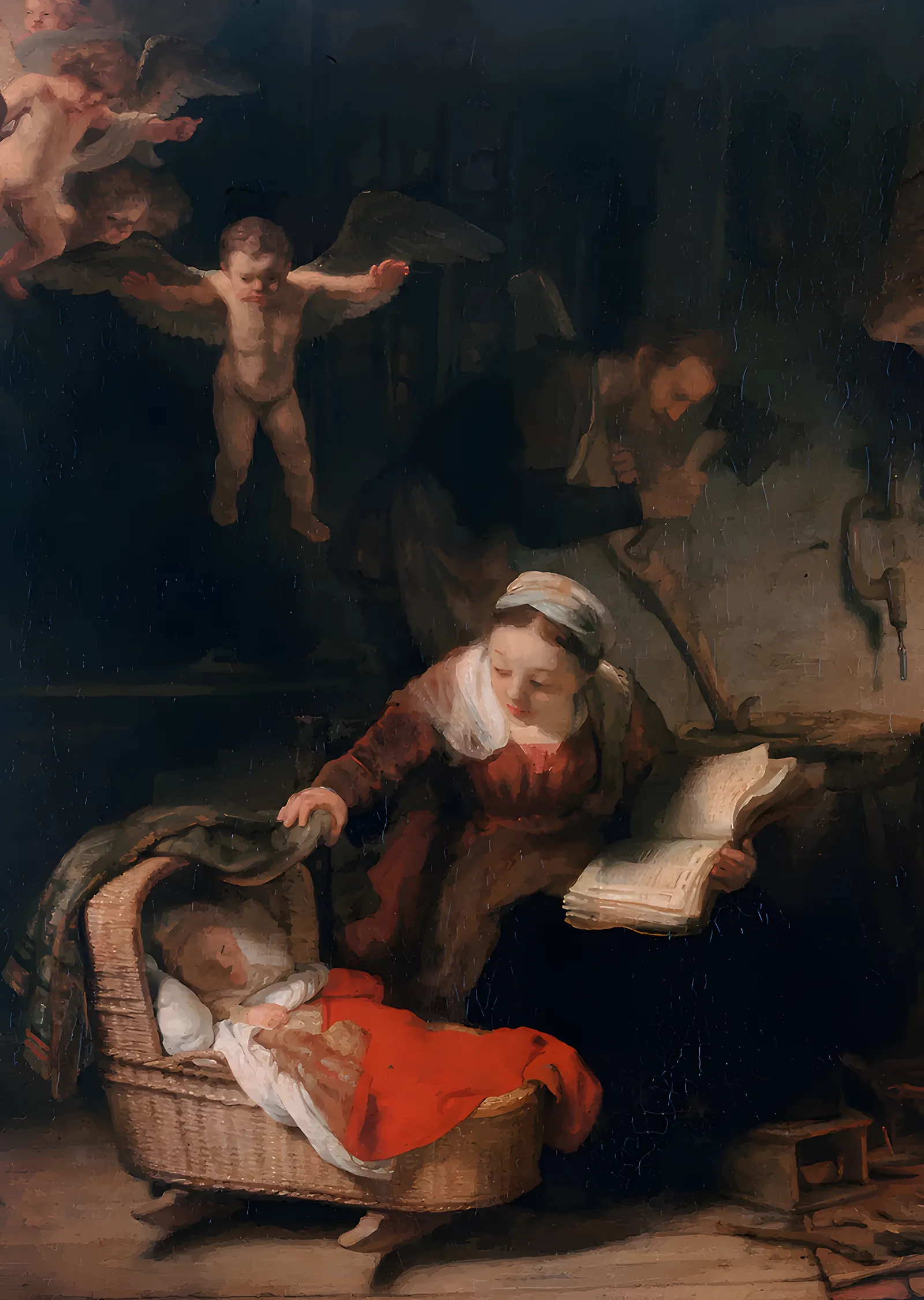 Melekli Kutsal Aile - Rembrandt metal tablo