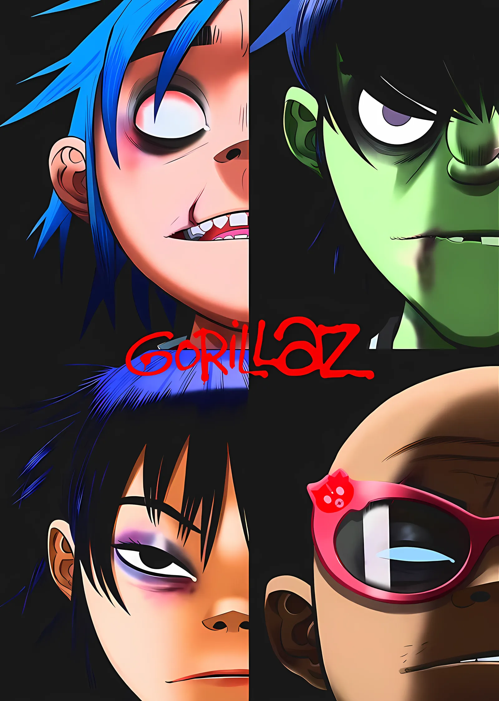 Gorillaz - Yakın Çekim Dörtleme metal tablo