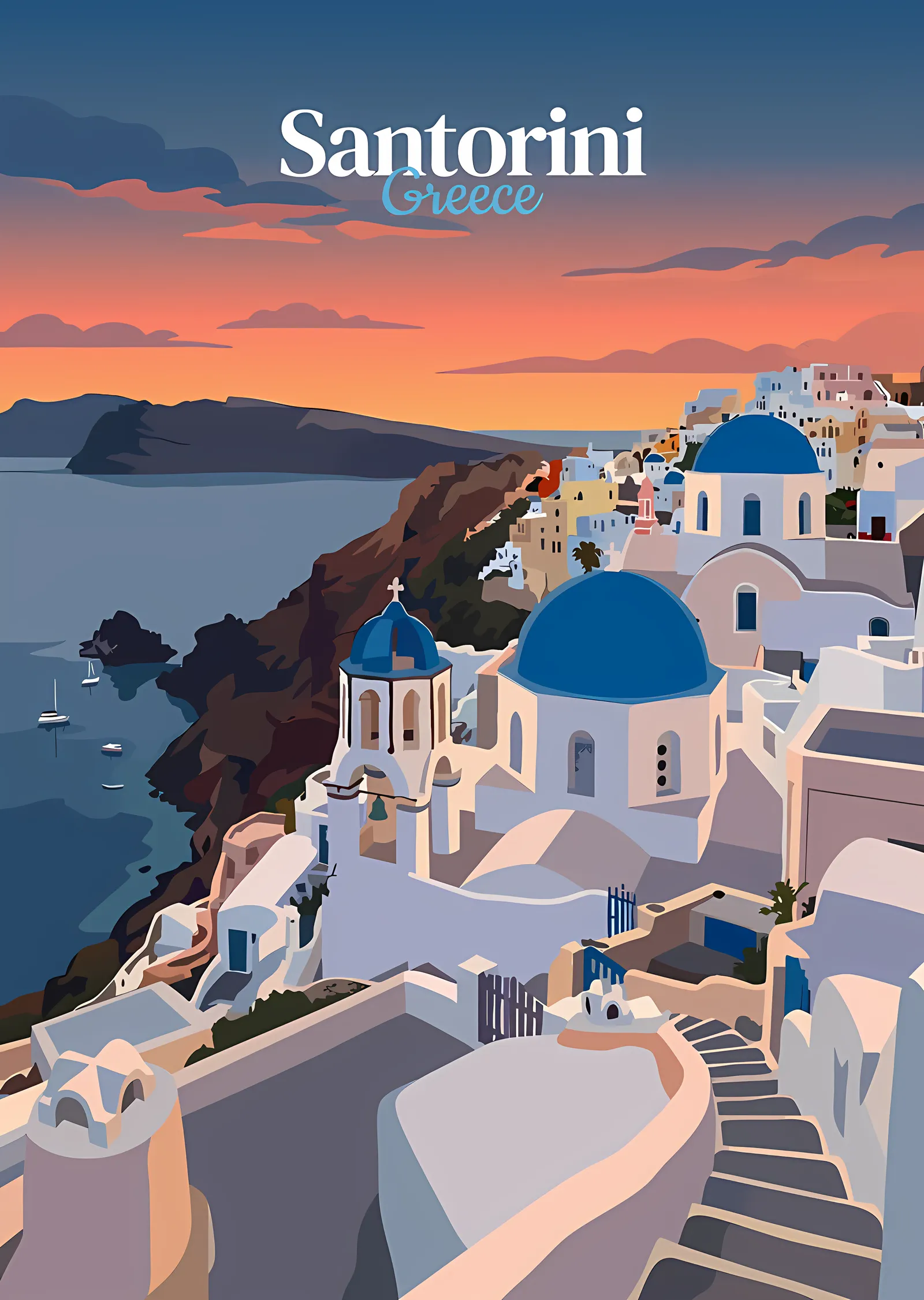 Santorini - Gün Batımı metal tablo