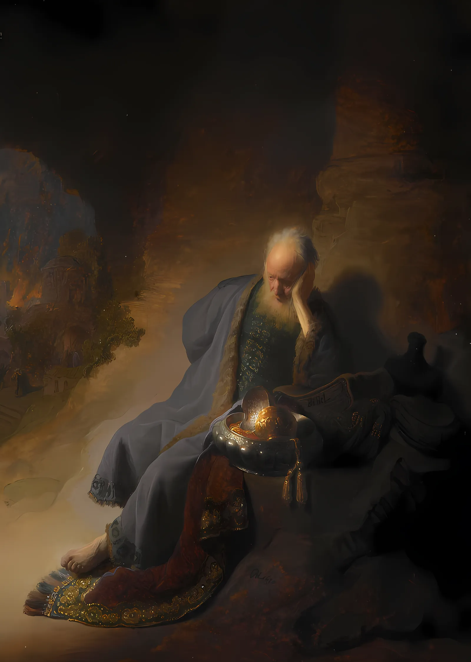 Yeremya'nın Yası ve Yanan Kudüs - Rembrandt metal tablo