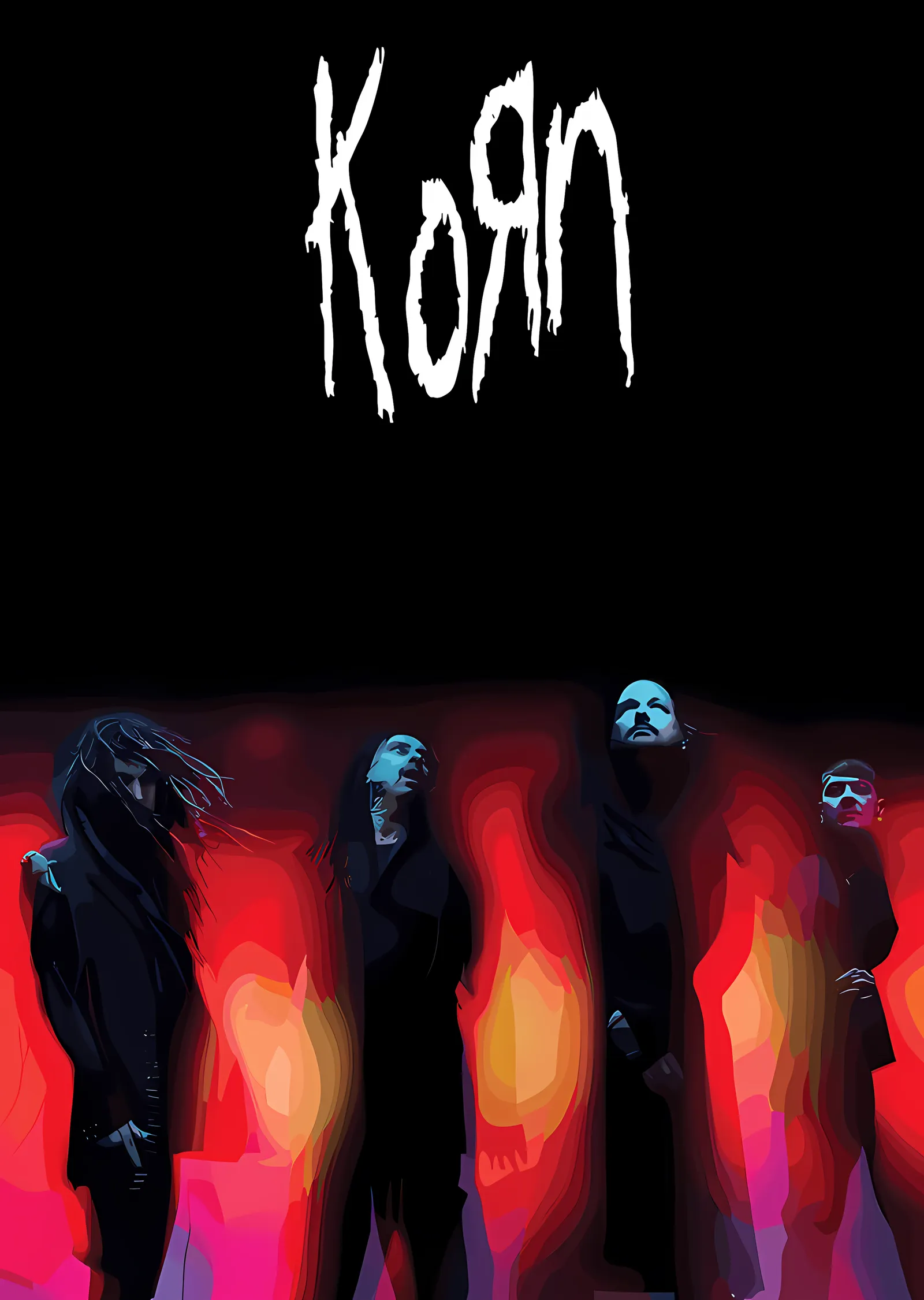 Korn - Renkli Işıkta Grup Silüetleri metal tablo