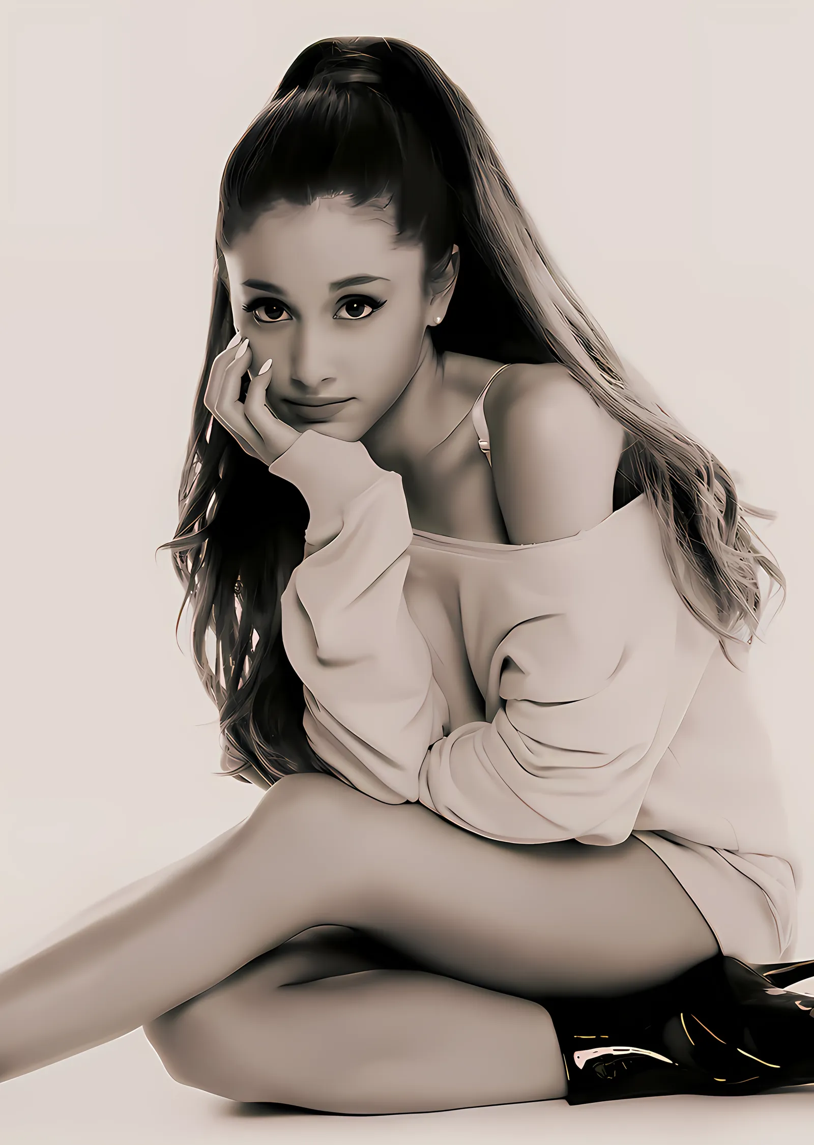 Ariana Grande - Siyah Beyaz Stüdyo metal tablo