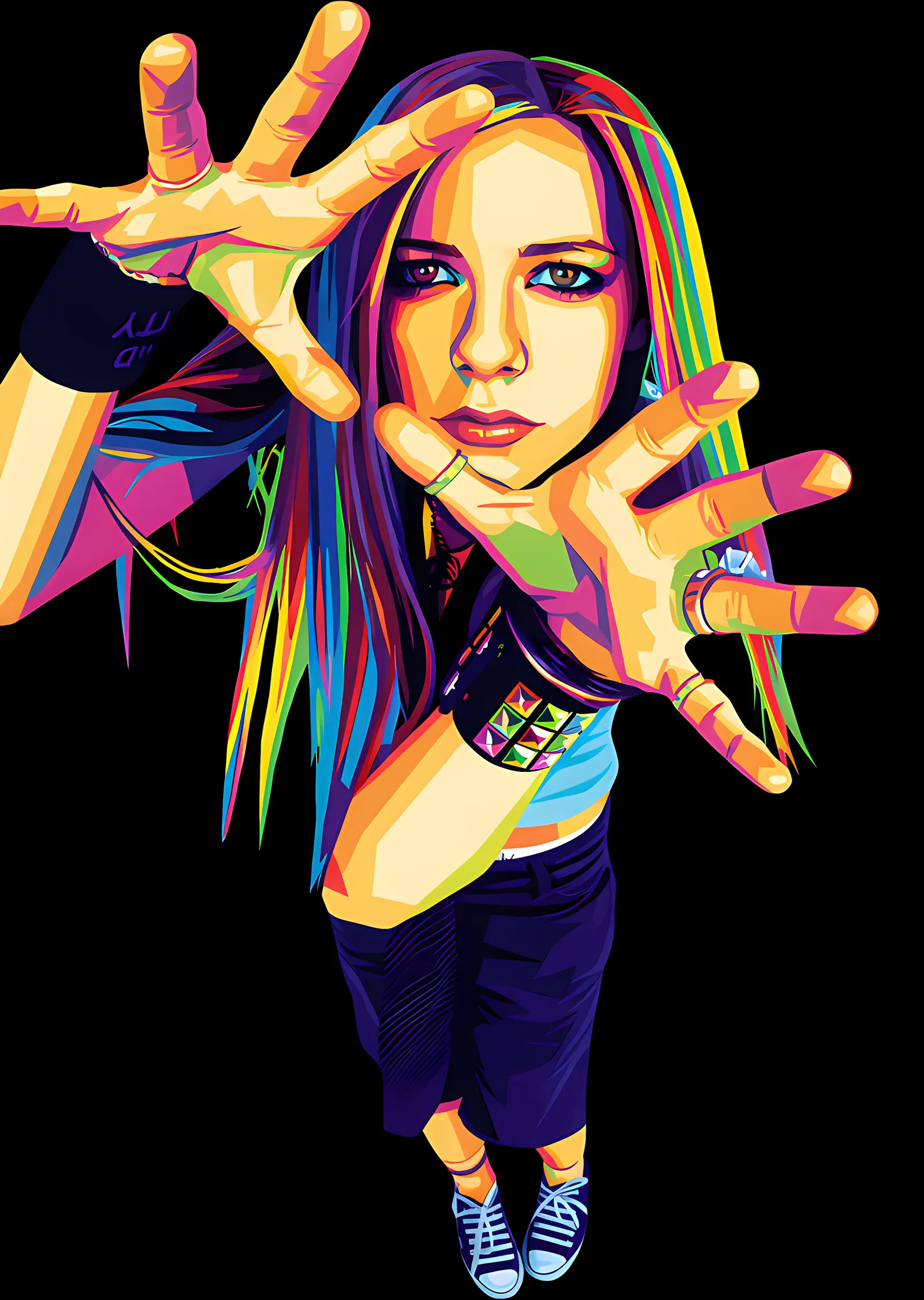 Avril Lavigne - Ellerini Uzatan Portre metal tablo