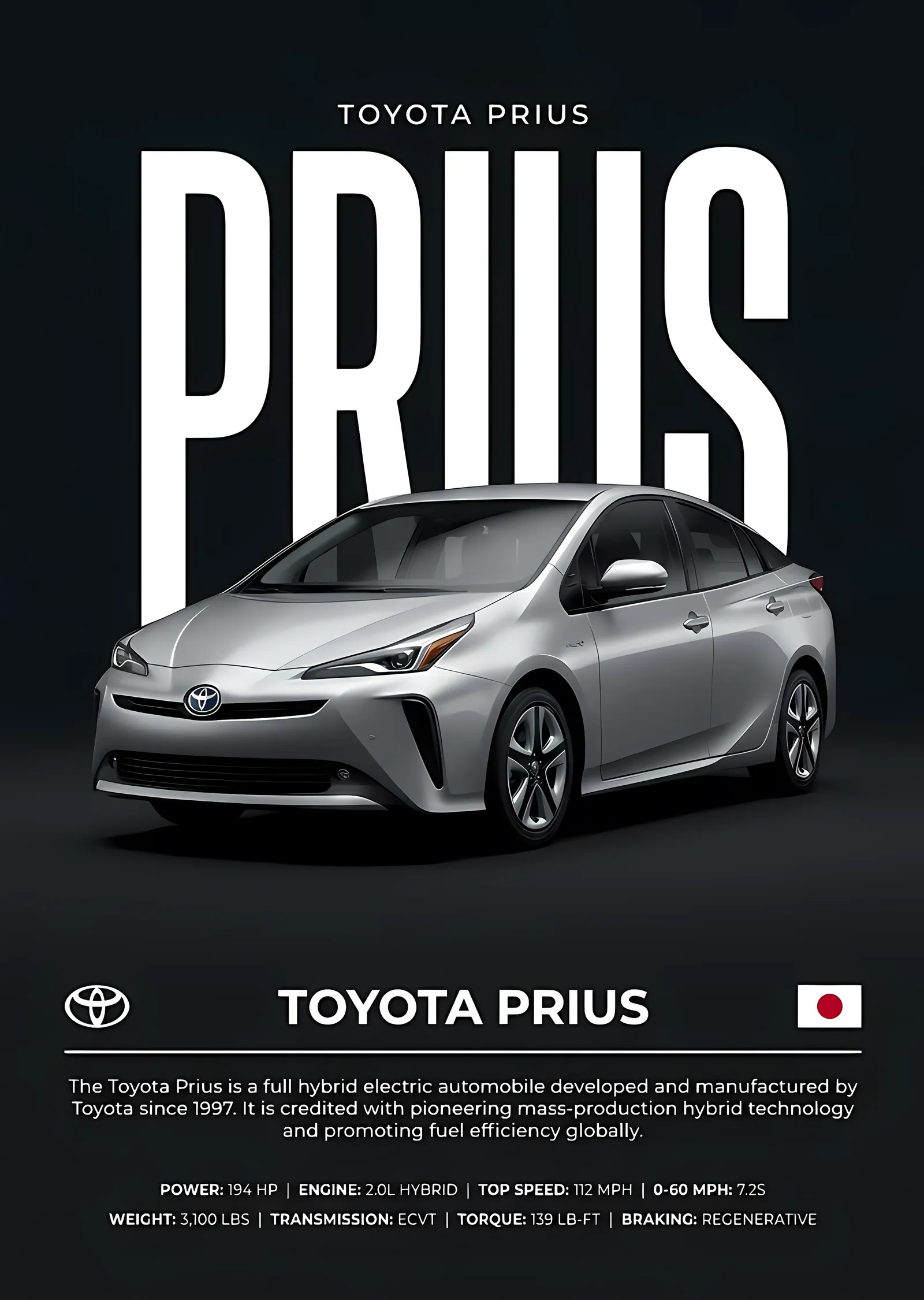 Toyota Prius - Siyah Zeminde Teknik Afiş metal tablo
