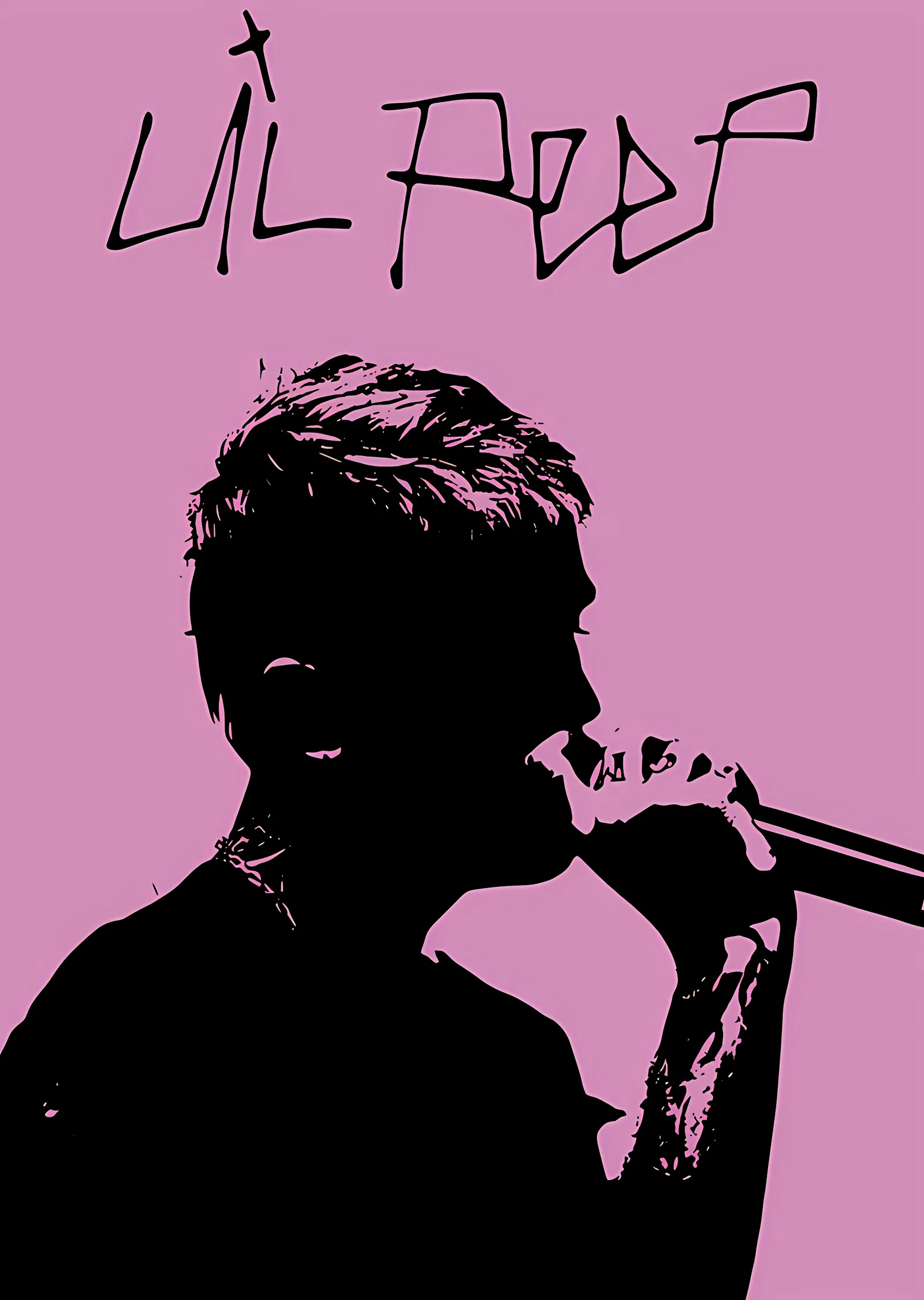 Lil Peep - Pembe Zeminde Silüet Portre metal tablo