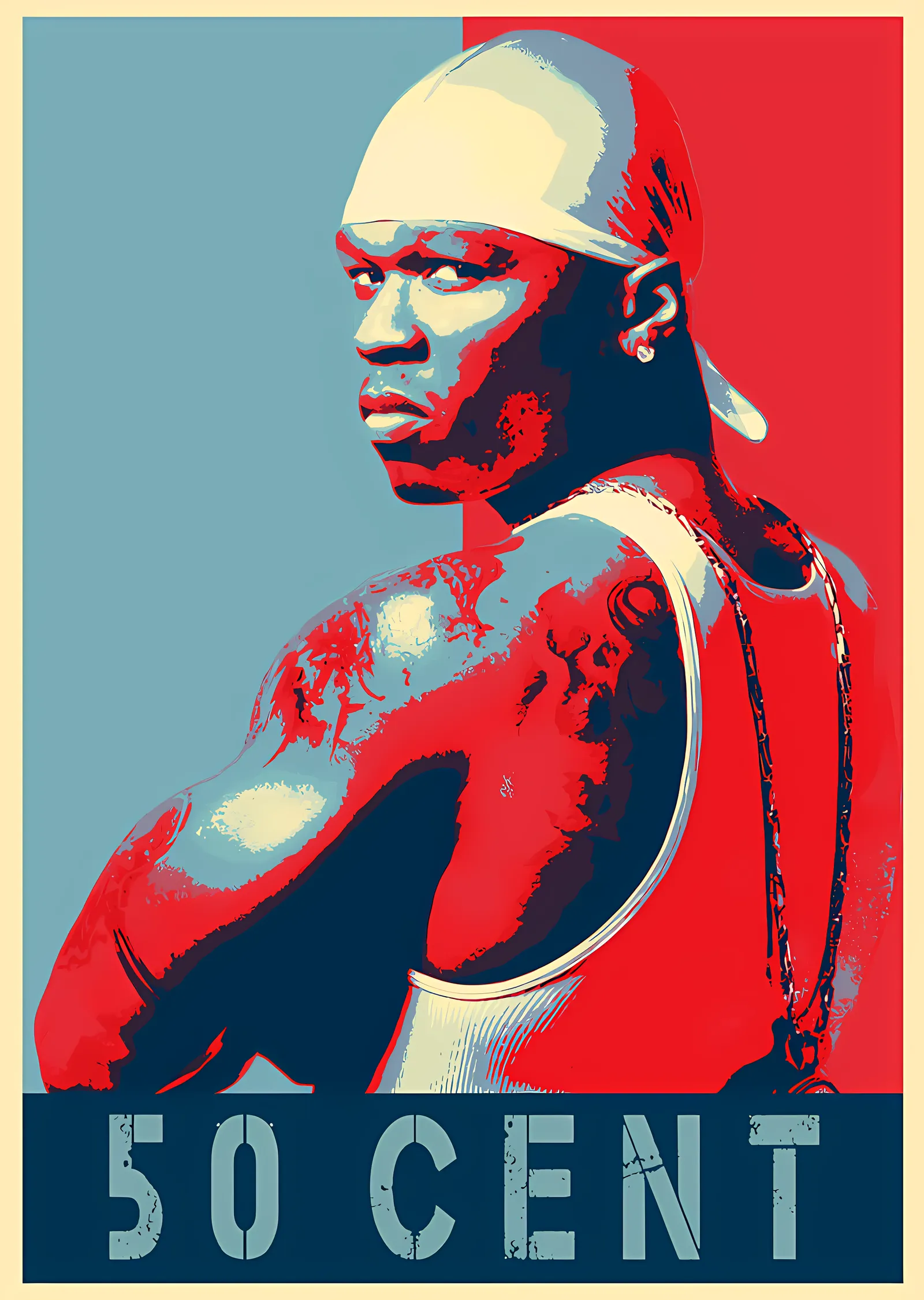 50 Cent - Kırmızı Mavi Poster Portre metal tablo