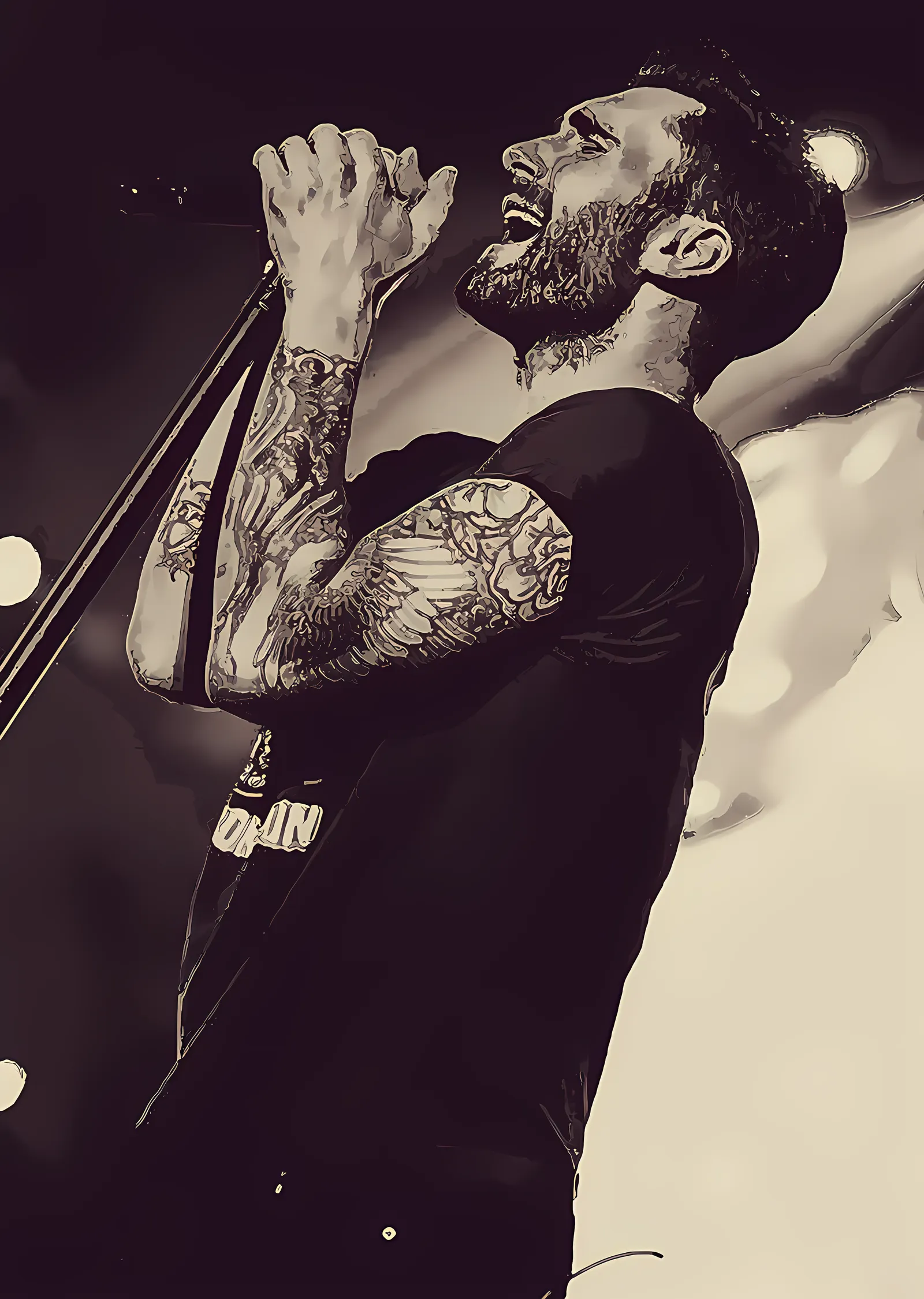 Adam Levine - Mikrofonda Siyah Beyaz metal tablo