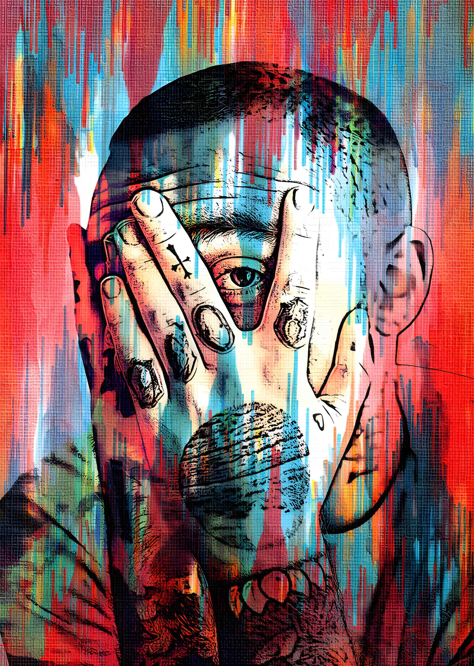 Mac Miller - Renkli Glitch Portre metal tablo
