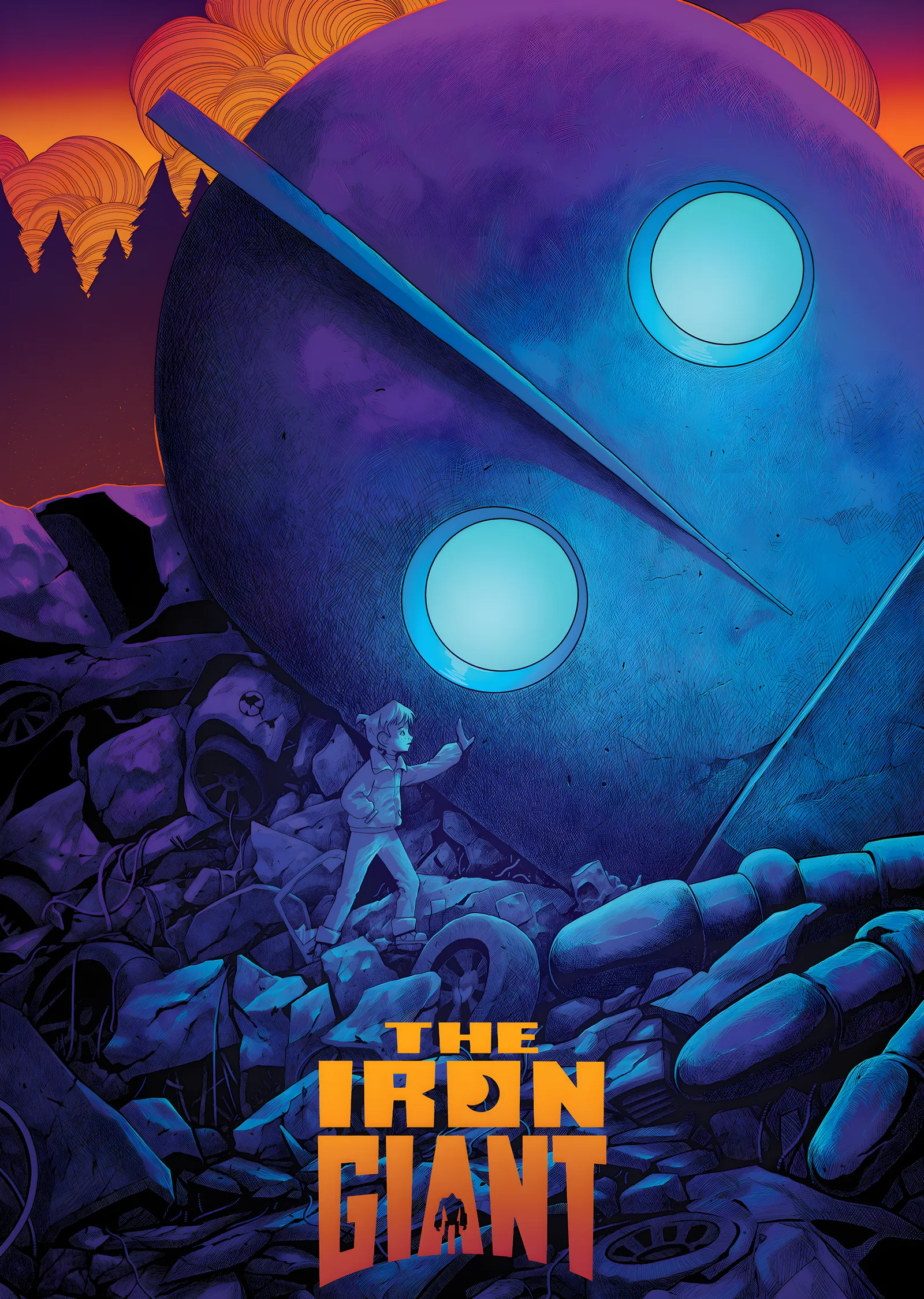 The Iron Giant - Mavi Işıklı Dev metal tablo
