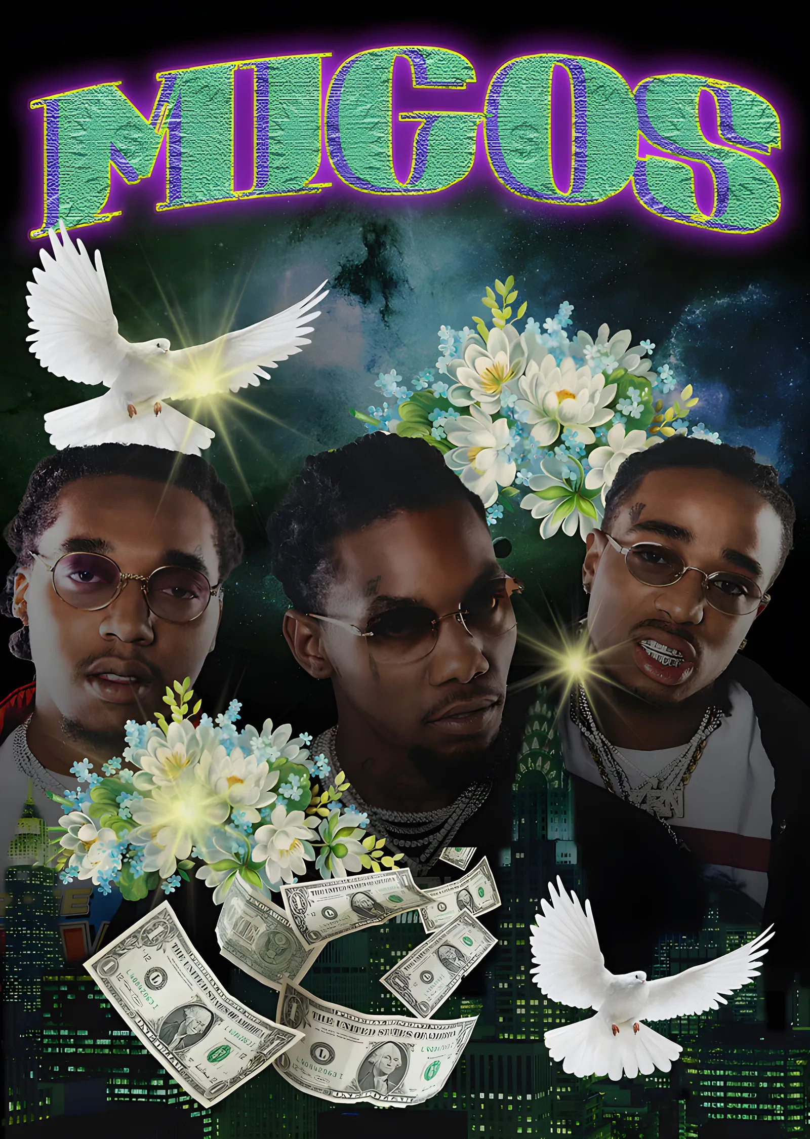 Migos - Güvercinler ve Çiçekler metal tablo