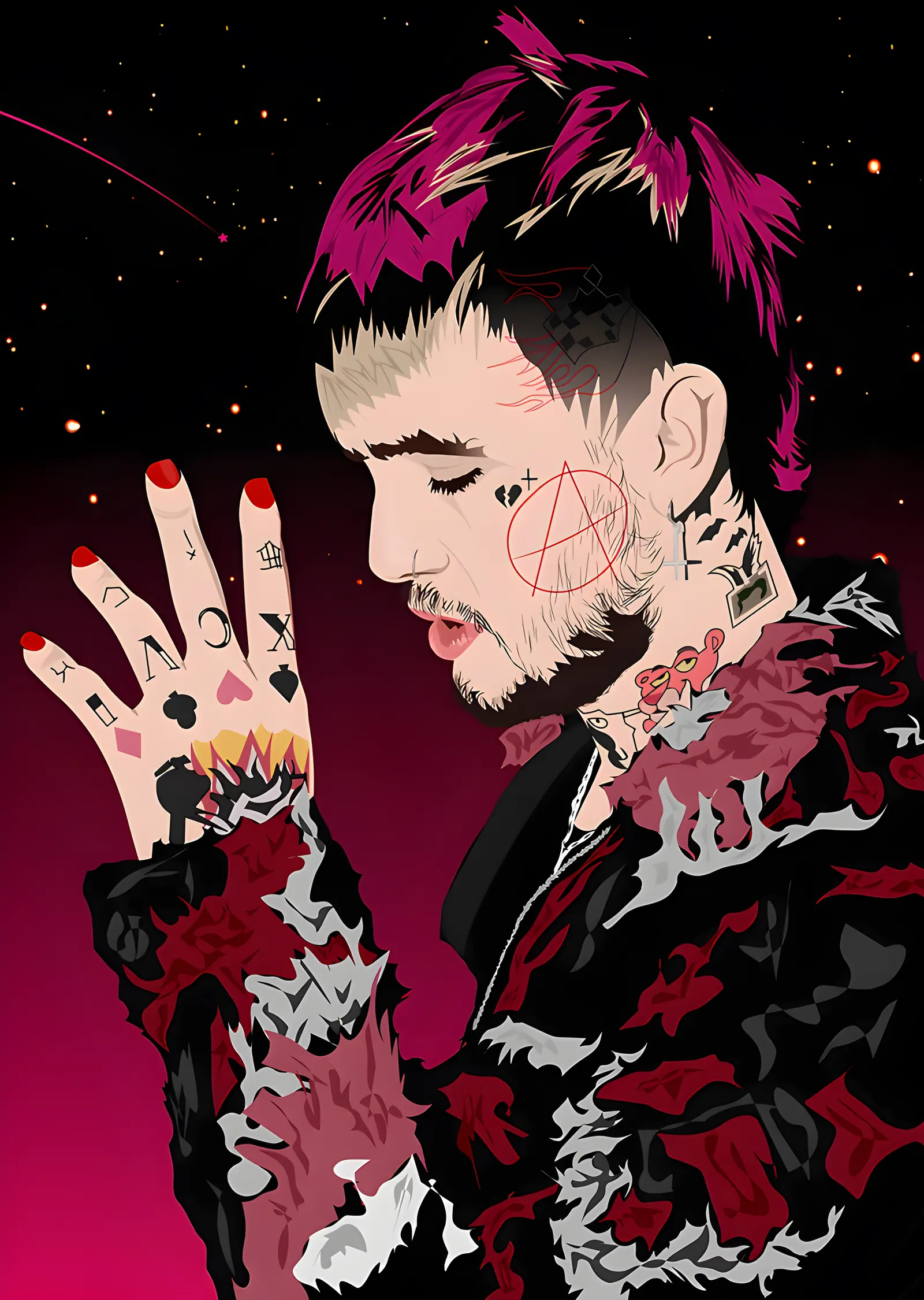 Lil Peep - Yıldızlı Zeminde Çizim metal tablo