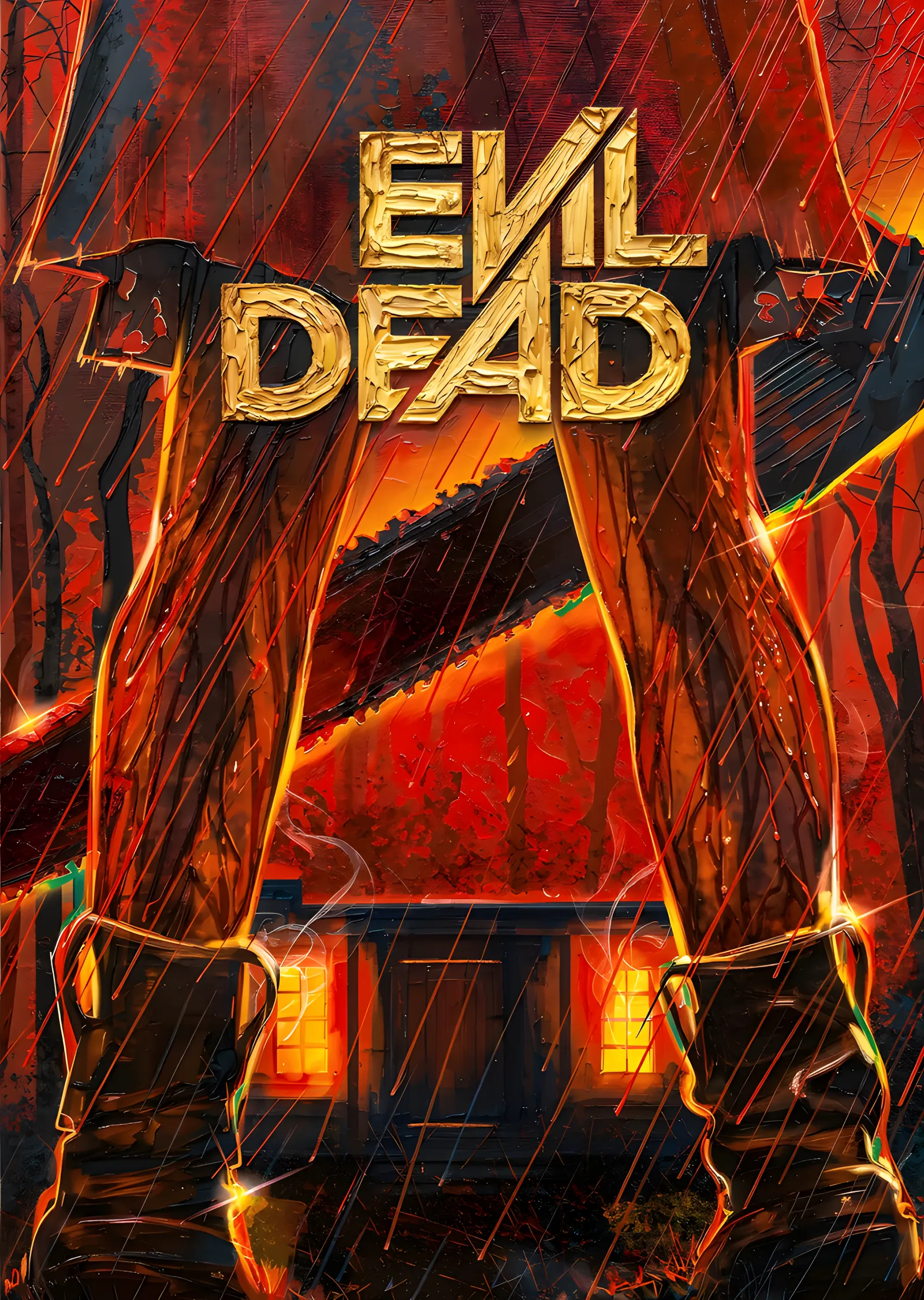 Evil Dead - Yağmurda Yanan Kulübe metal tablo