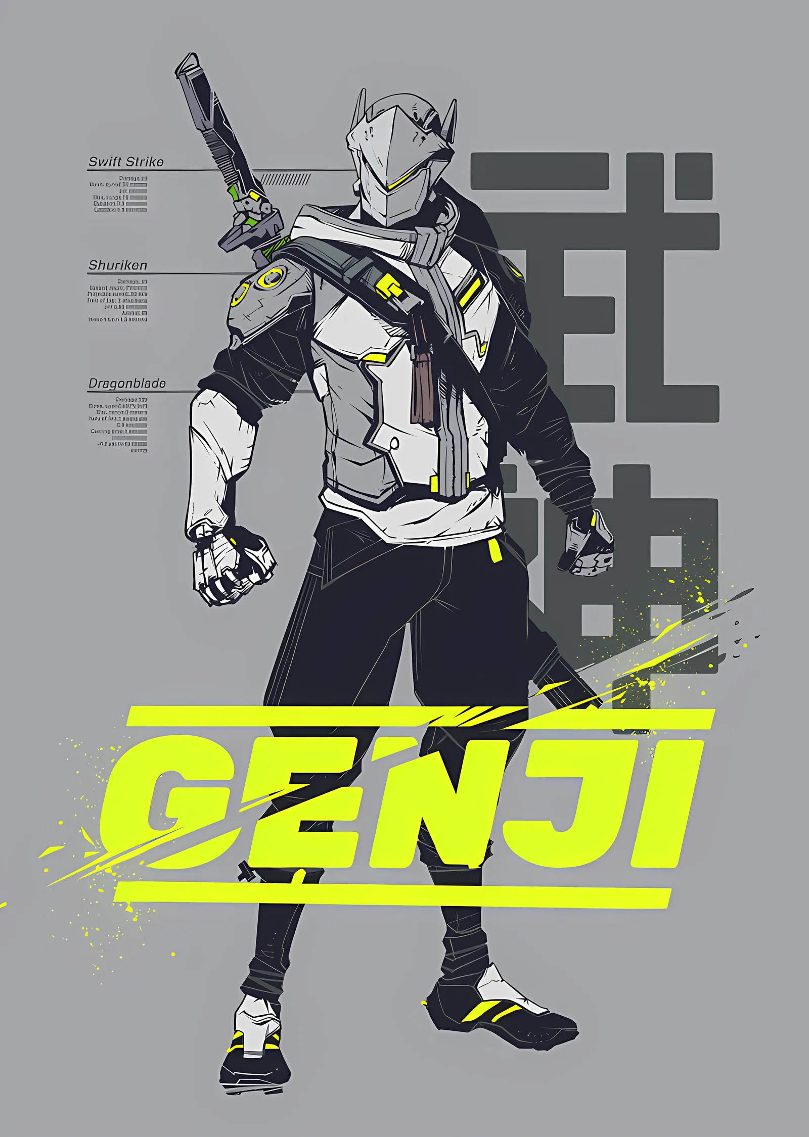 Genji - Overwatch metal tablo