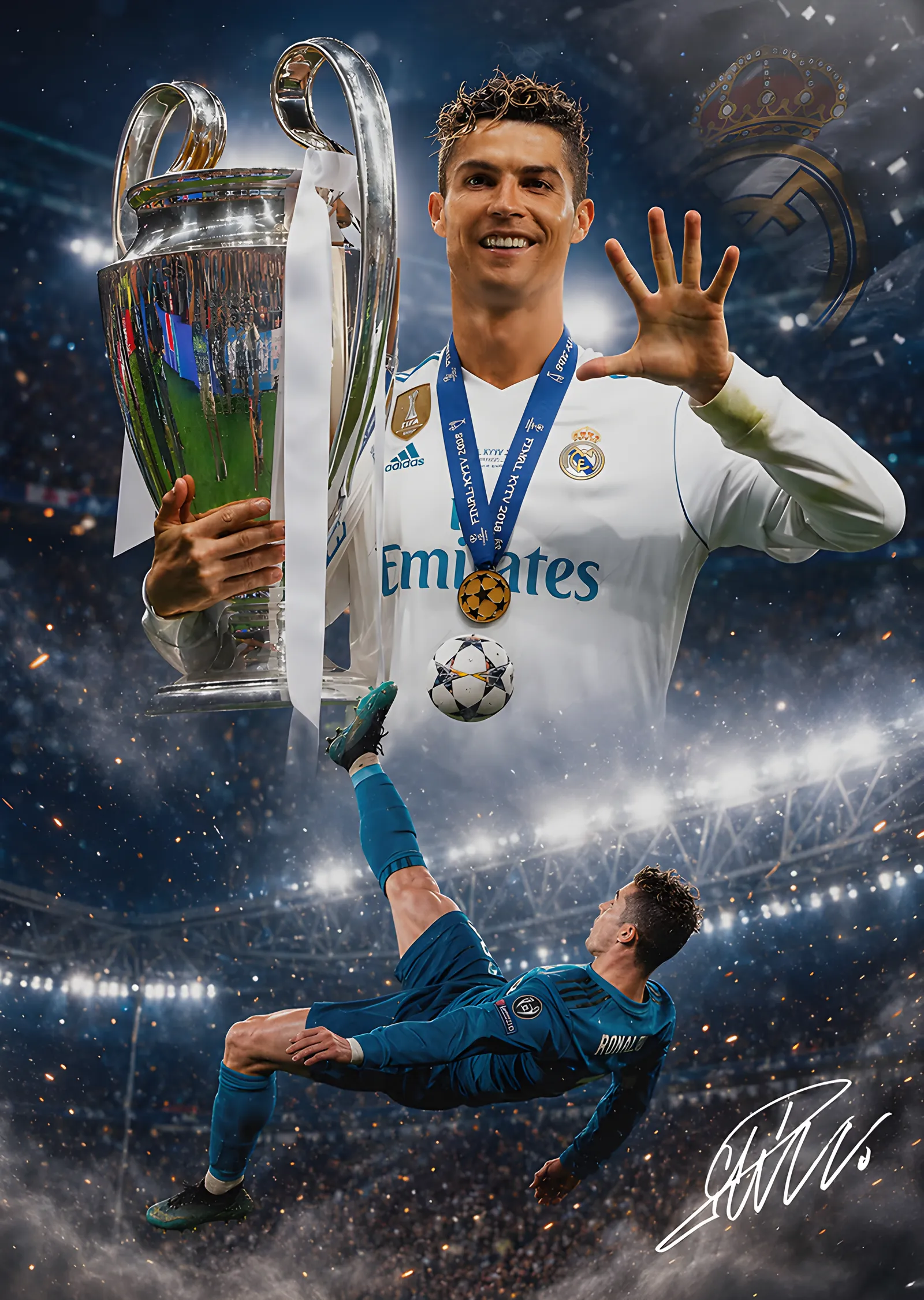 Cristiano Ronaldo - Şampiyonlar Ligi Kupası metal tablo