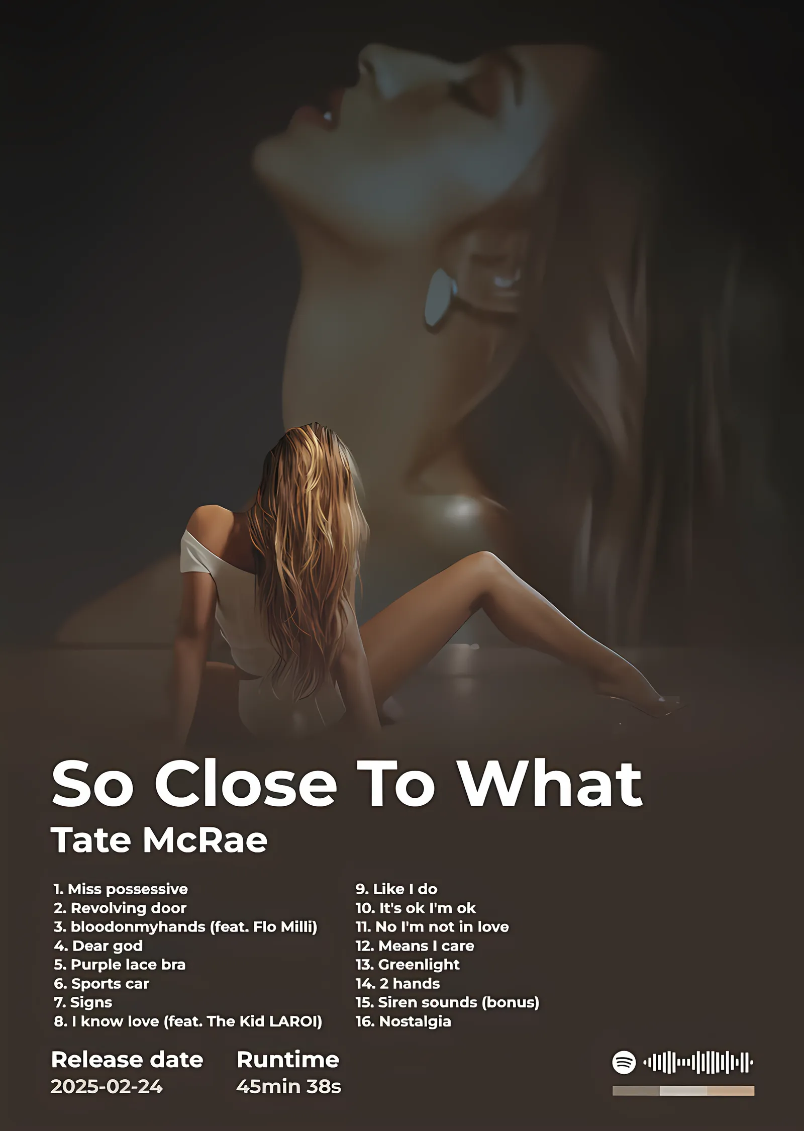 Tate McRae - So Close to What Künyesi metal tablo