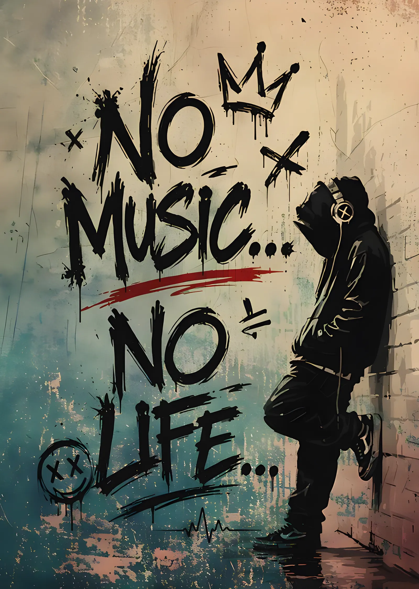 No Music No Life - Grafiti metal tablo