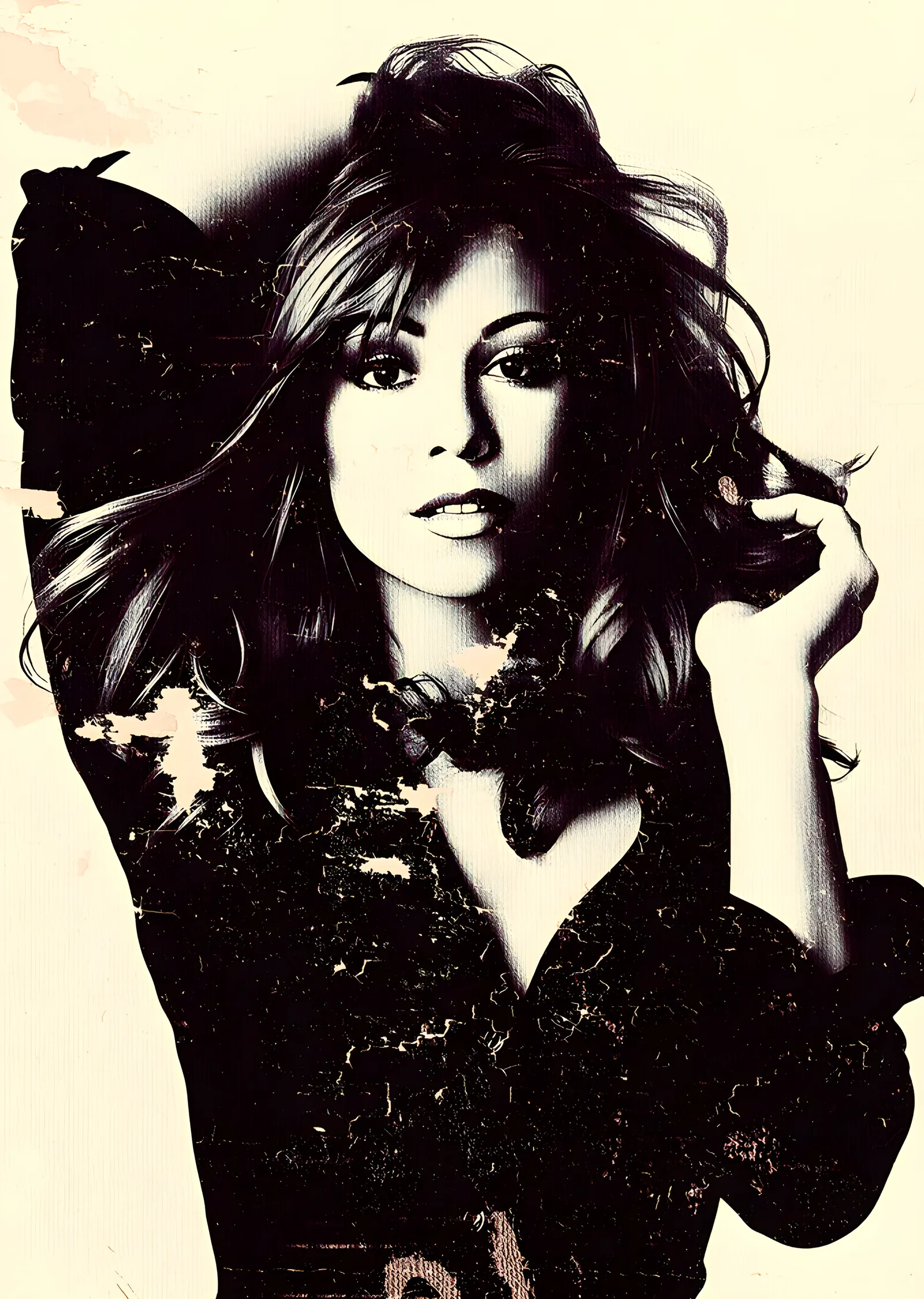 Mariah Carey - Siyah Beyaz Yakın Portre metal tablo