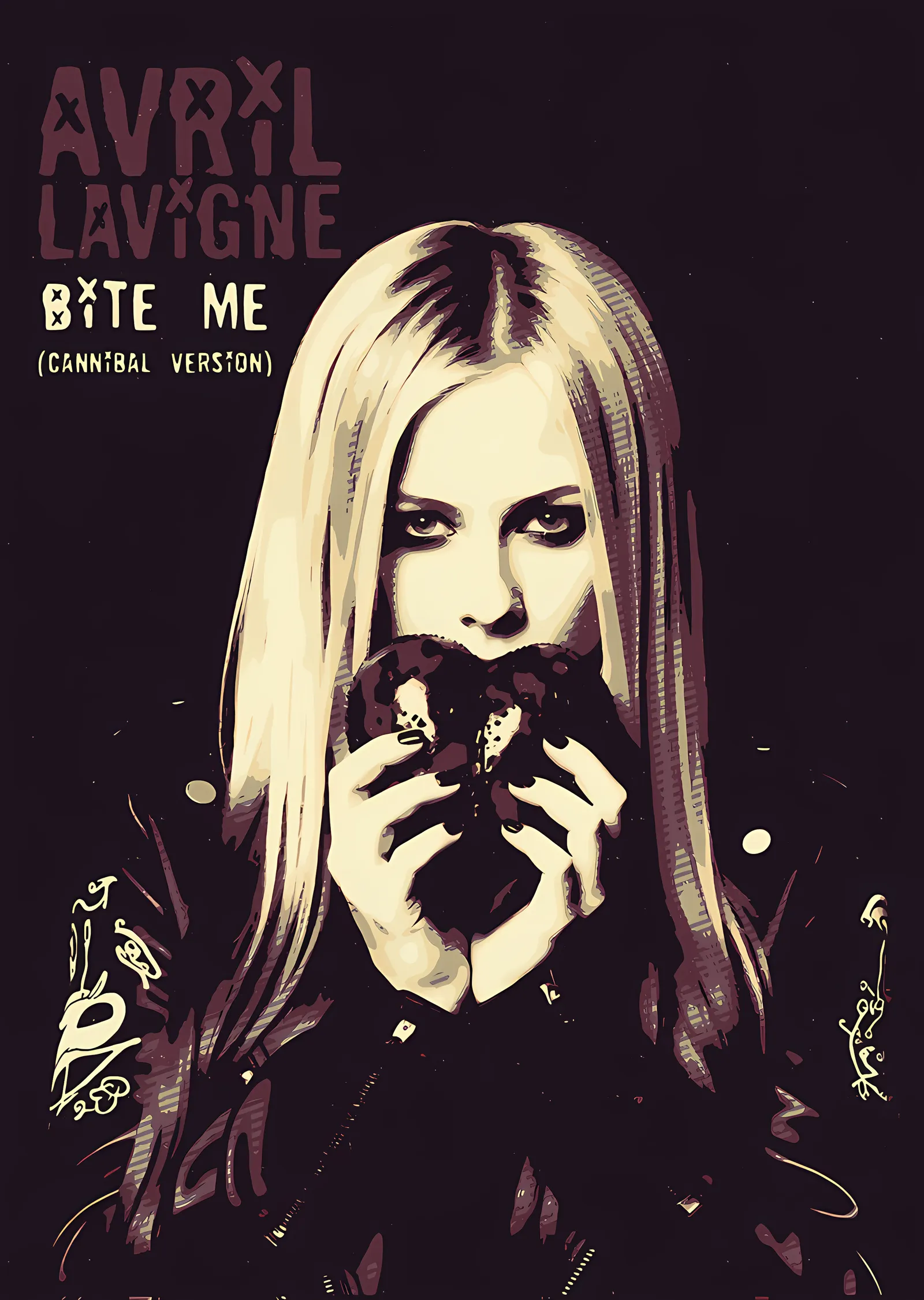 Avril Lavigne - Bite Me Siyah Beyaz metal tablo