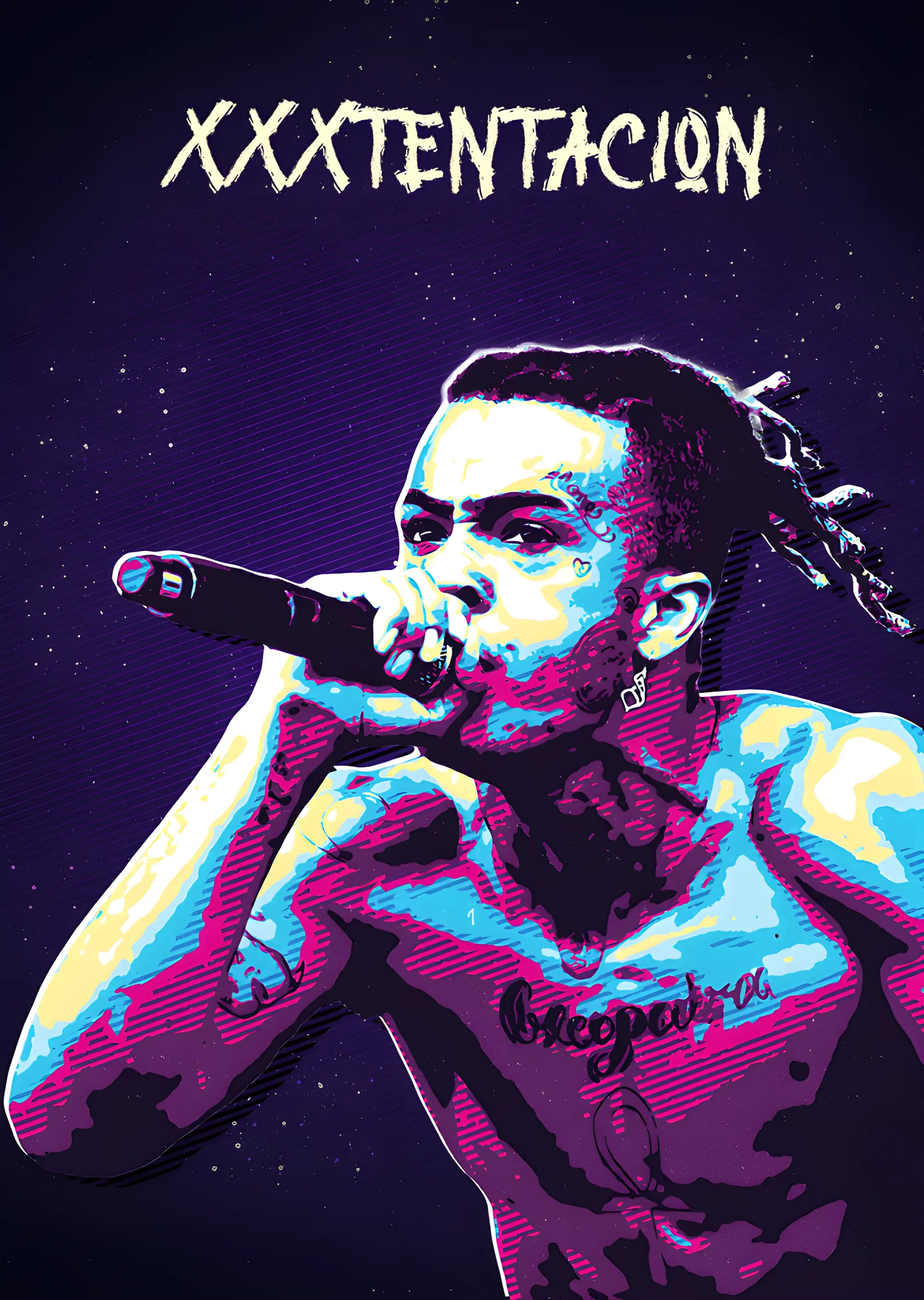 XXXTentacion - Neon Mor Sahne Portresi metal tablo