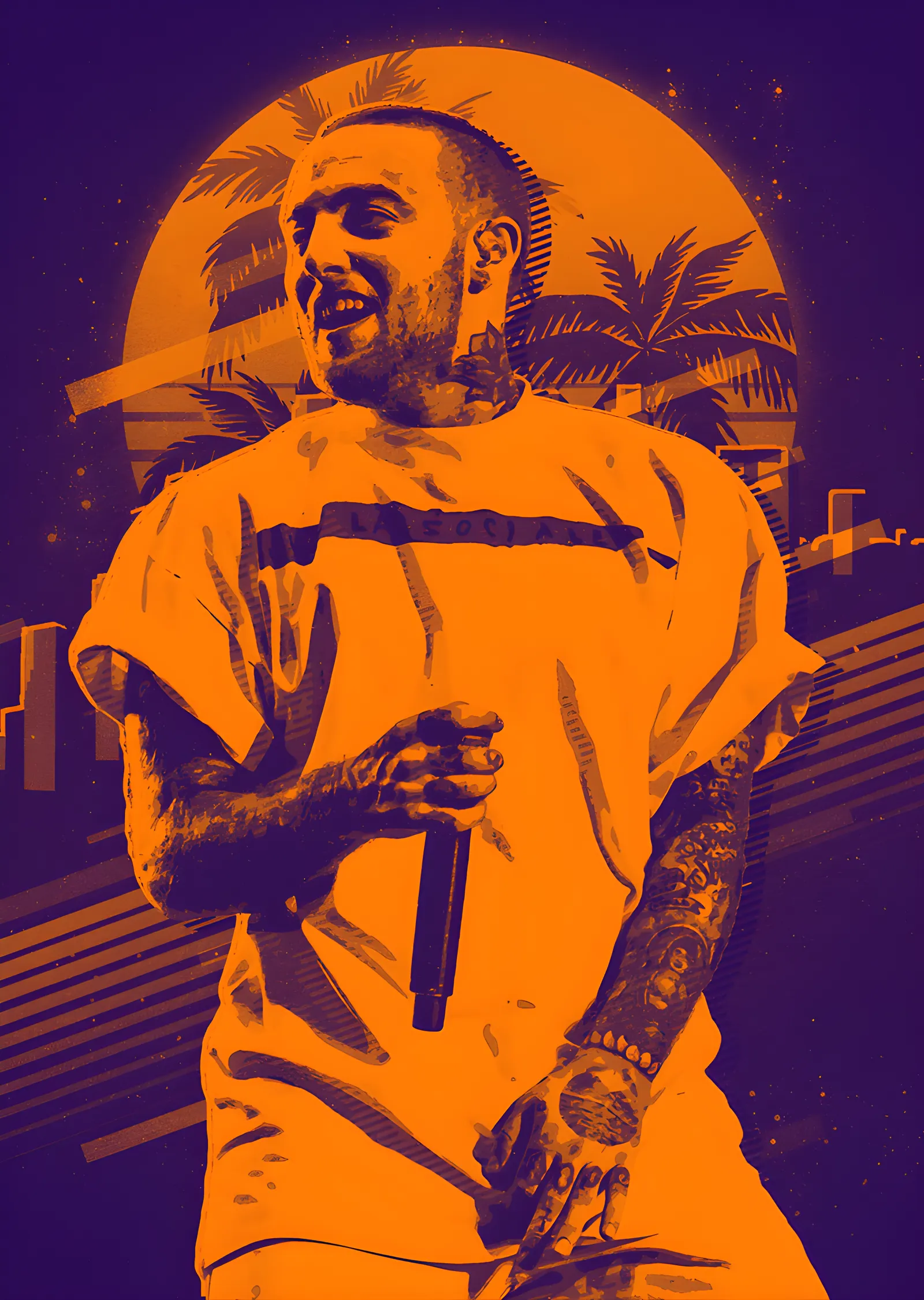 Mac Miller - Turuncu Retro Sahne metal tablo