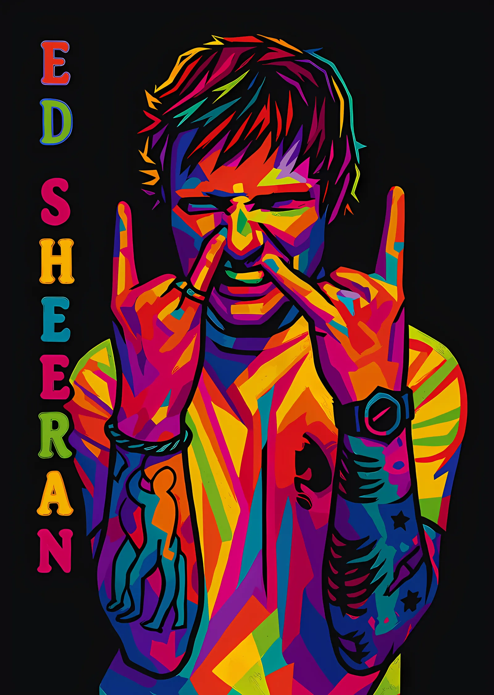 Ed Sheeran - Neon Renk Bloklu Portre metal tablo