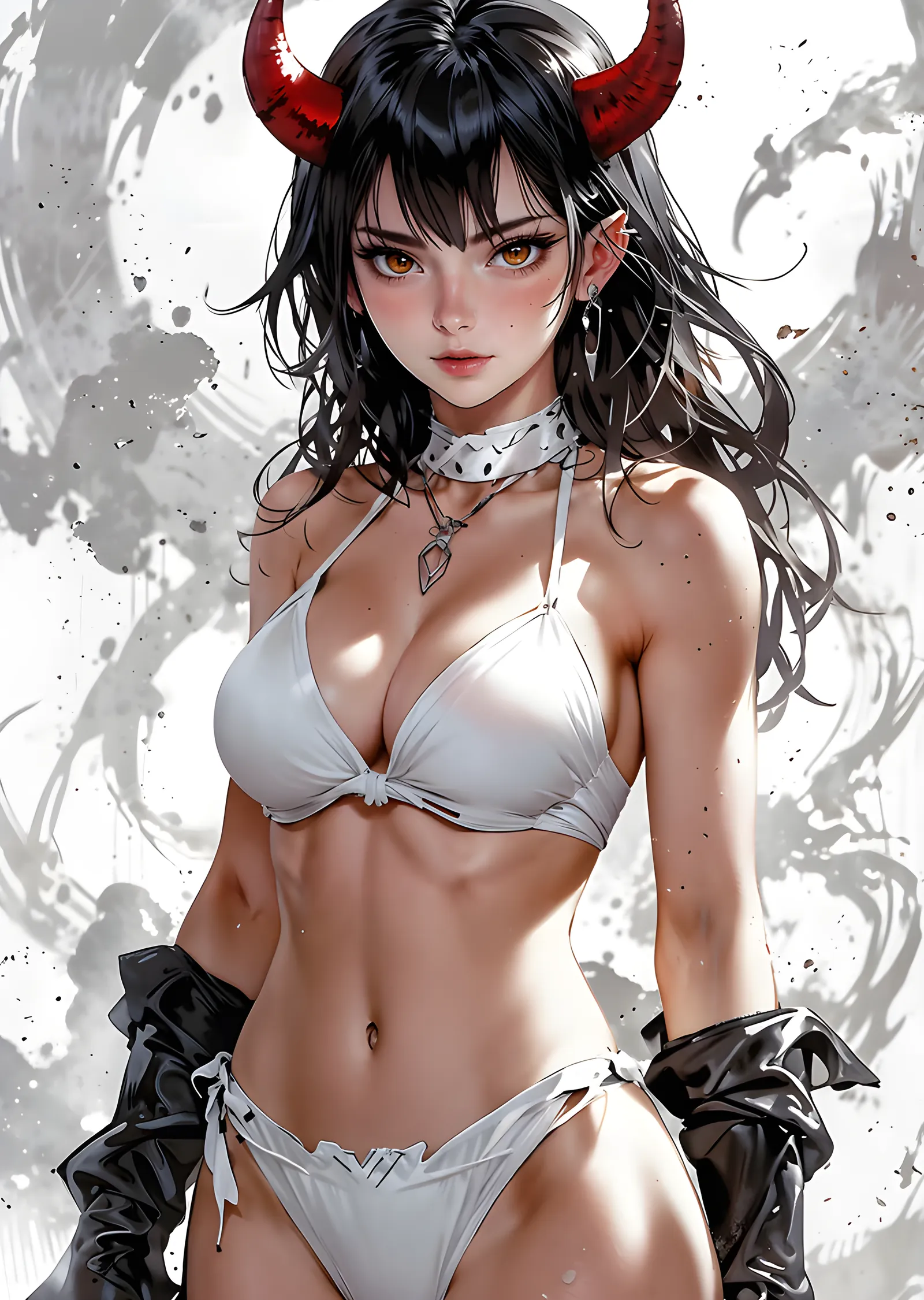 Boynuzlu Anime Kız - Beyaz Bikini metal tablo