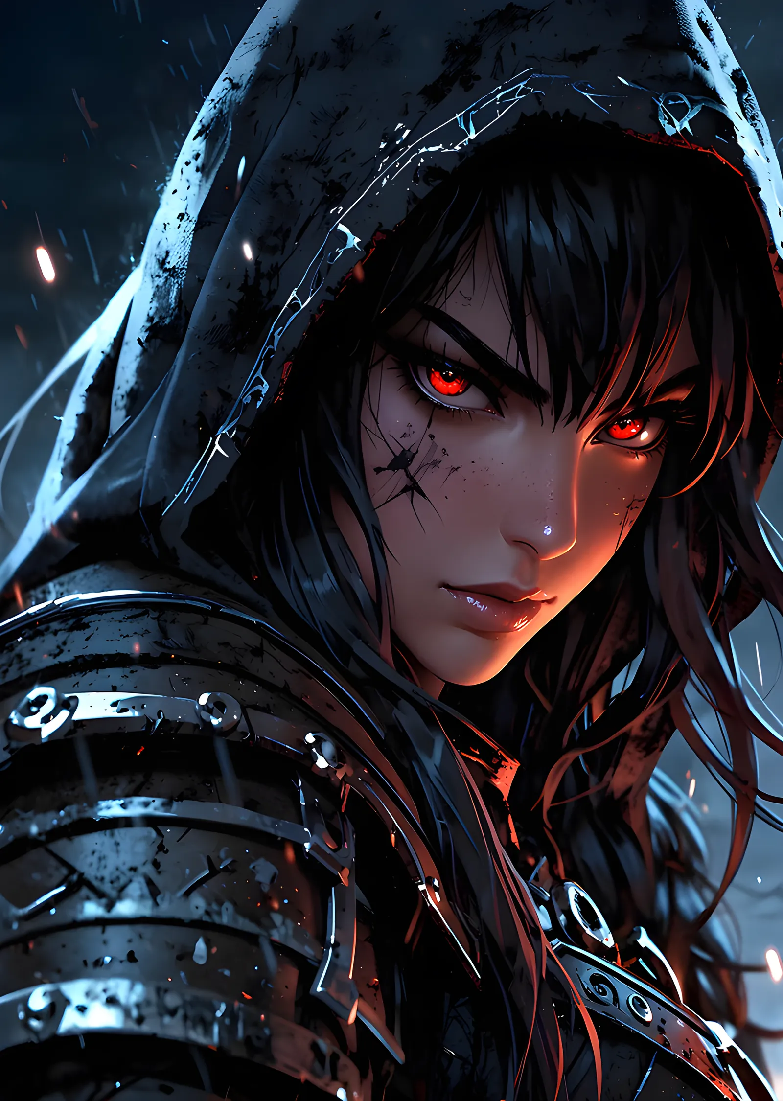 Kızıl Gözlü Kapüşonlu Anime Portre metal tablo