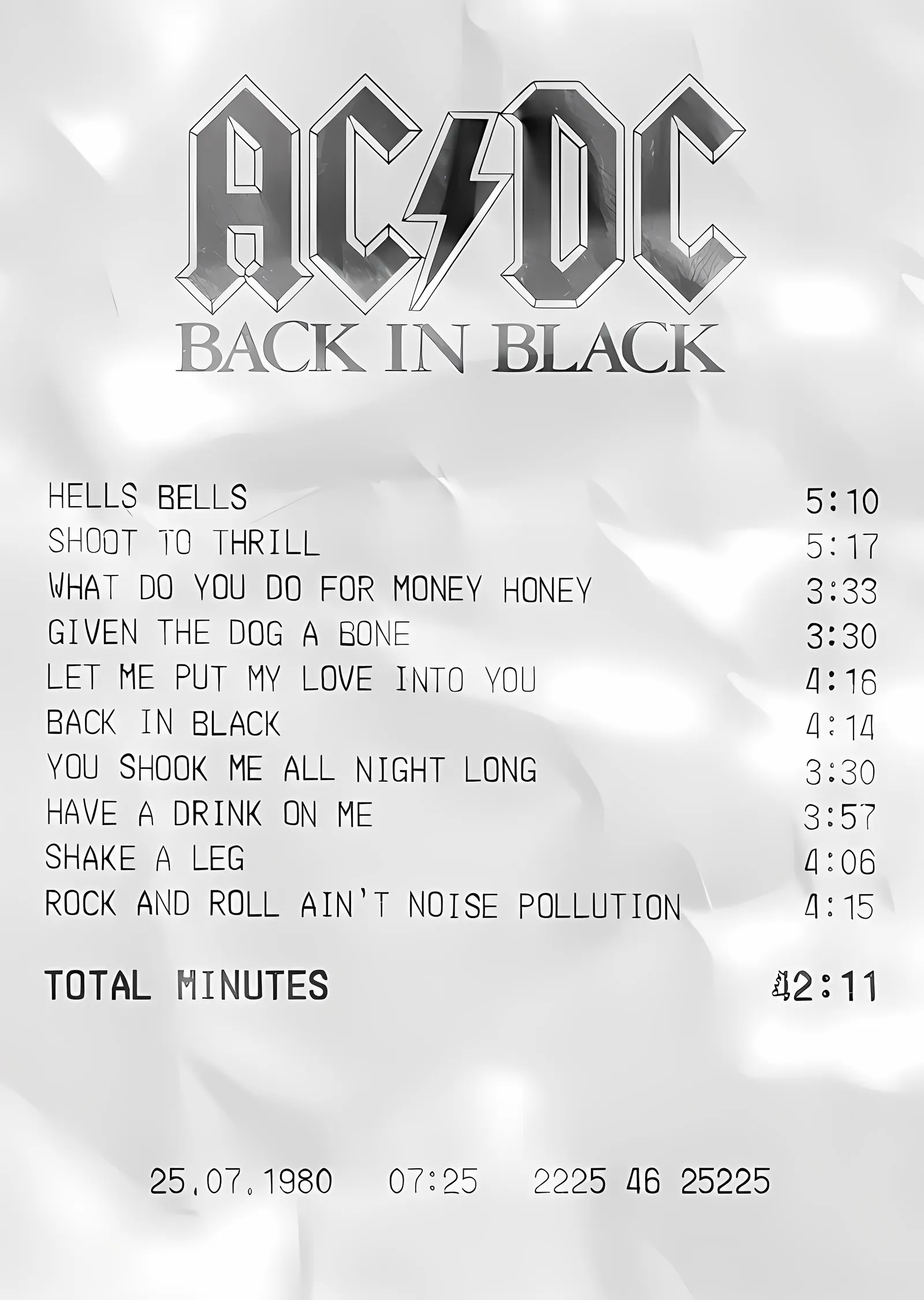 AC/DC - Back in Black Fiş Künyesi metal tablo