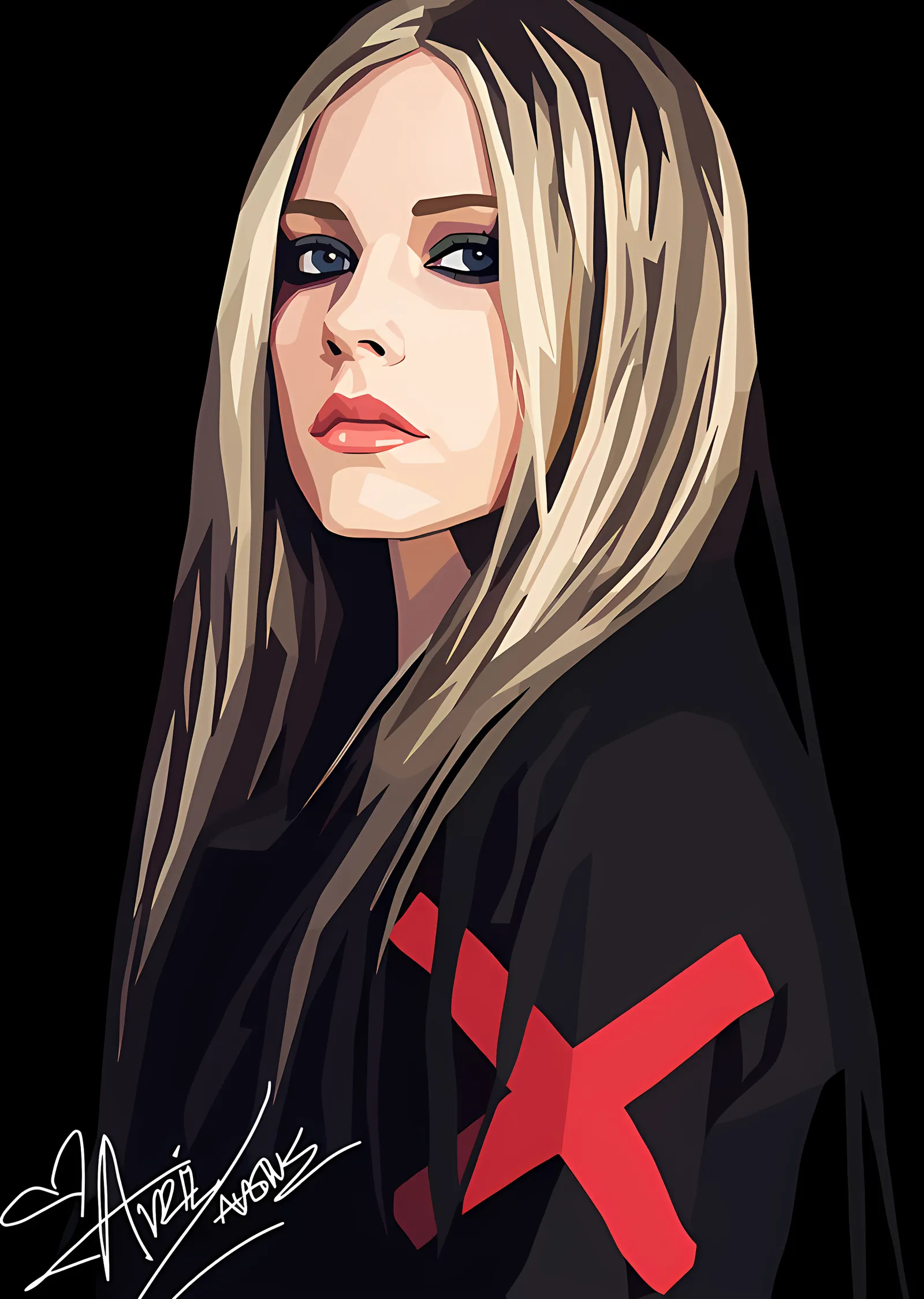 Avril Lavigne - Kırmızı Çarpı Portresi metal tablo