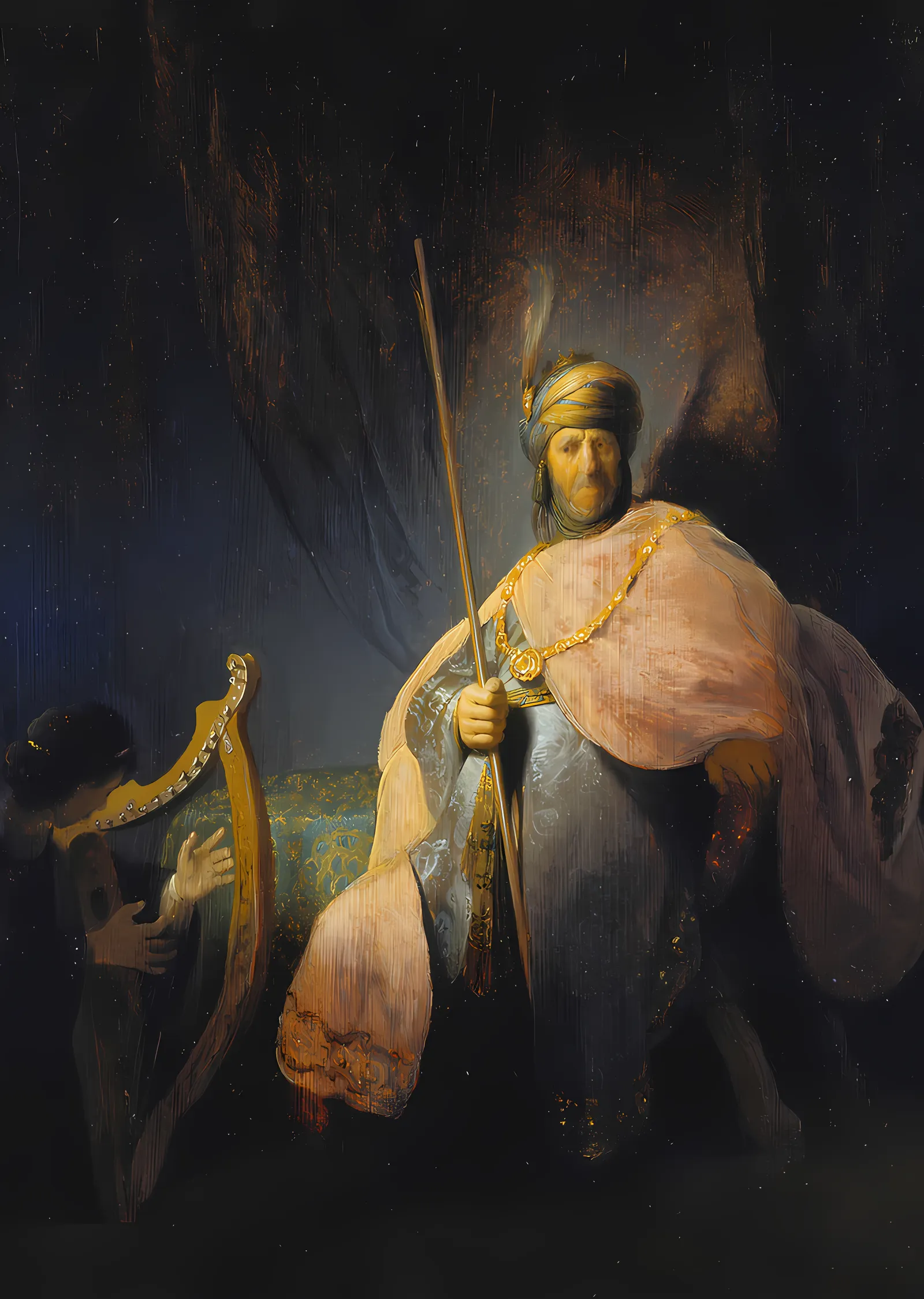 Saul'un Önünde Arp Çalan David - Rembrandt metal tablo