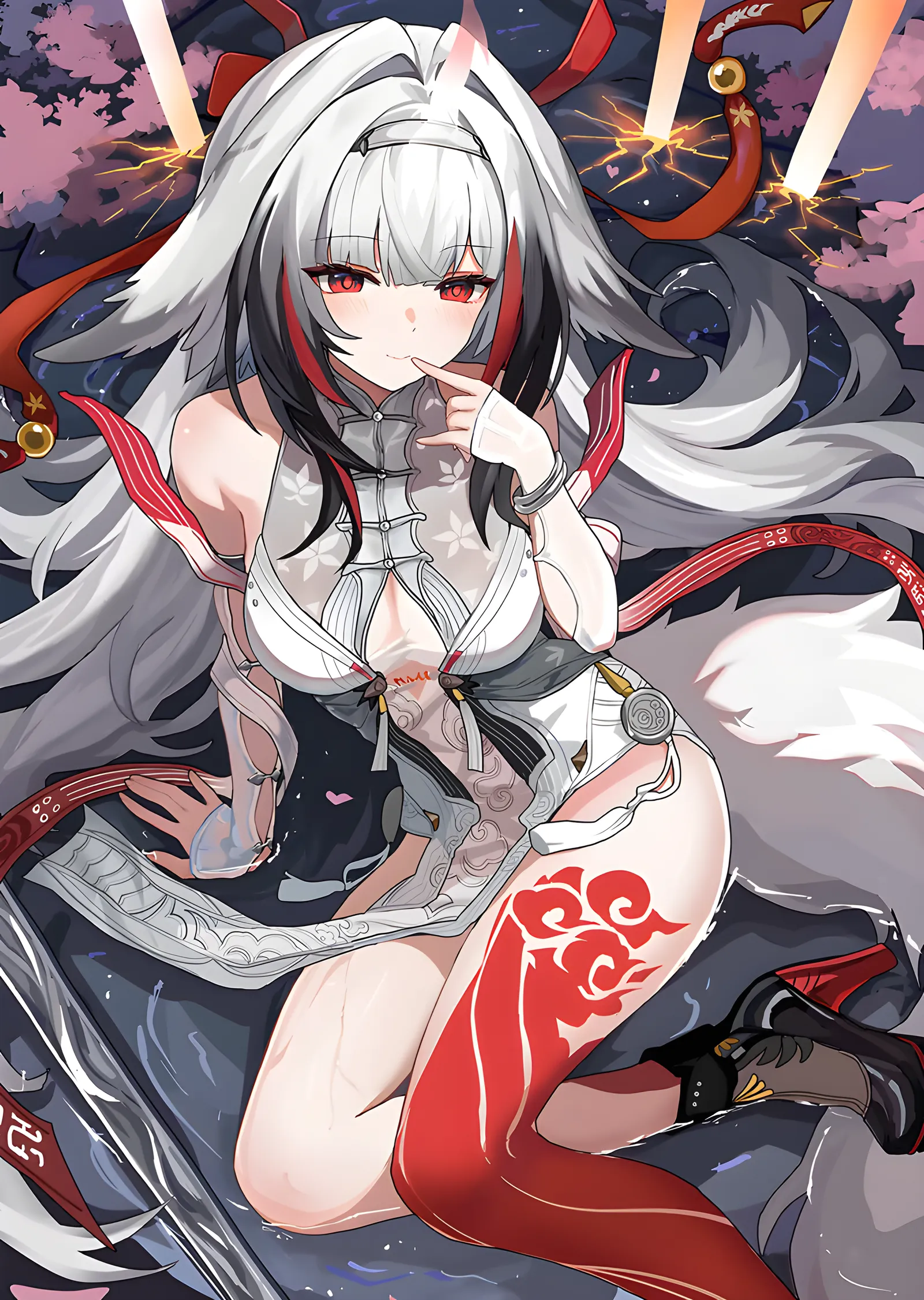 Beyaz Saçlı Kitsune Anime Kız metal tablo