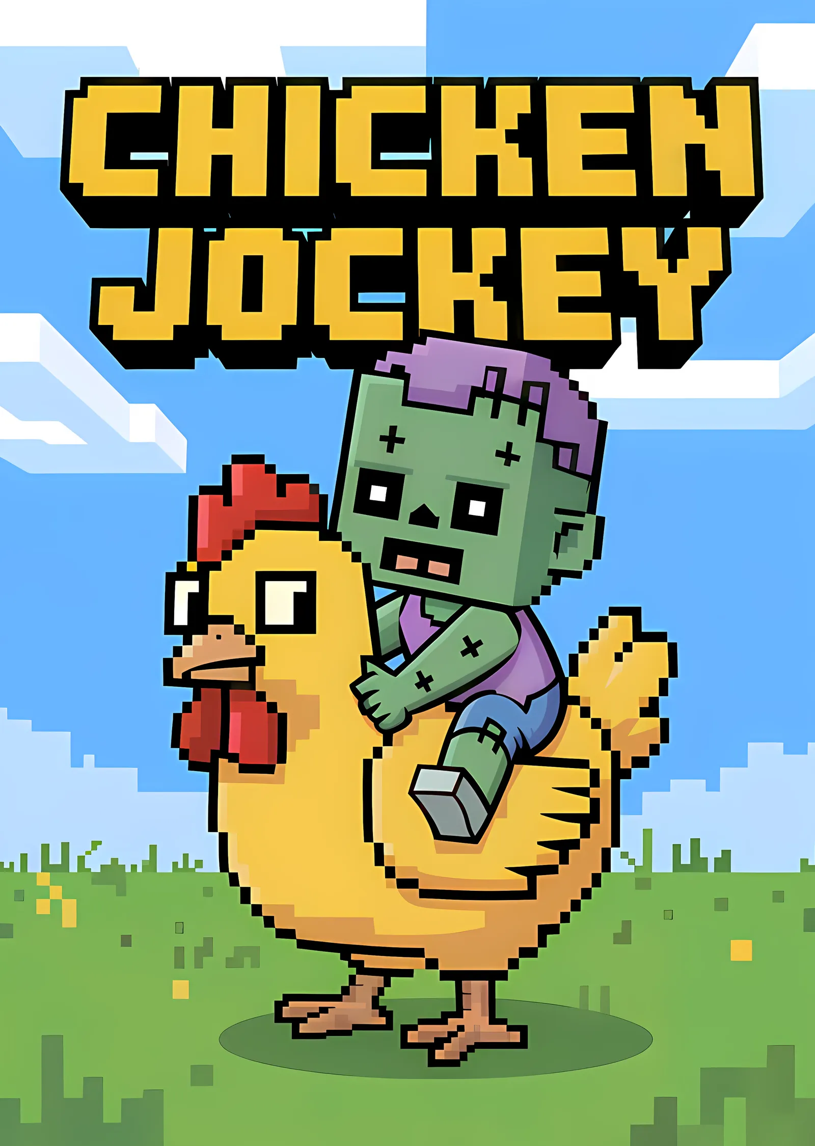 Minecraft - Chicken Jockey Piksel Afiş metal tablo