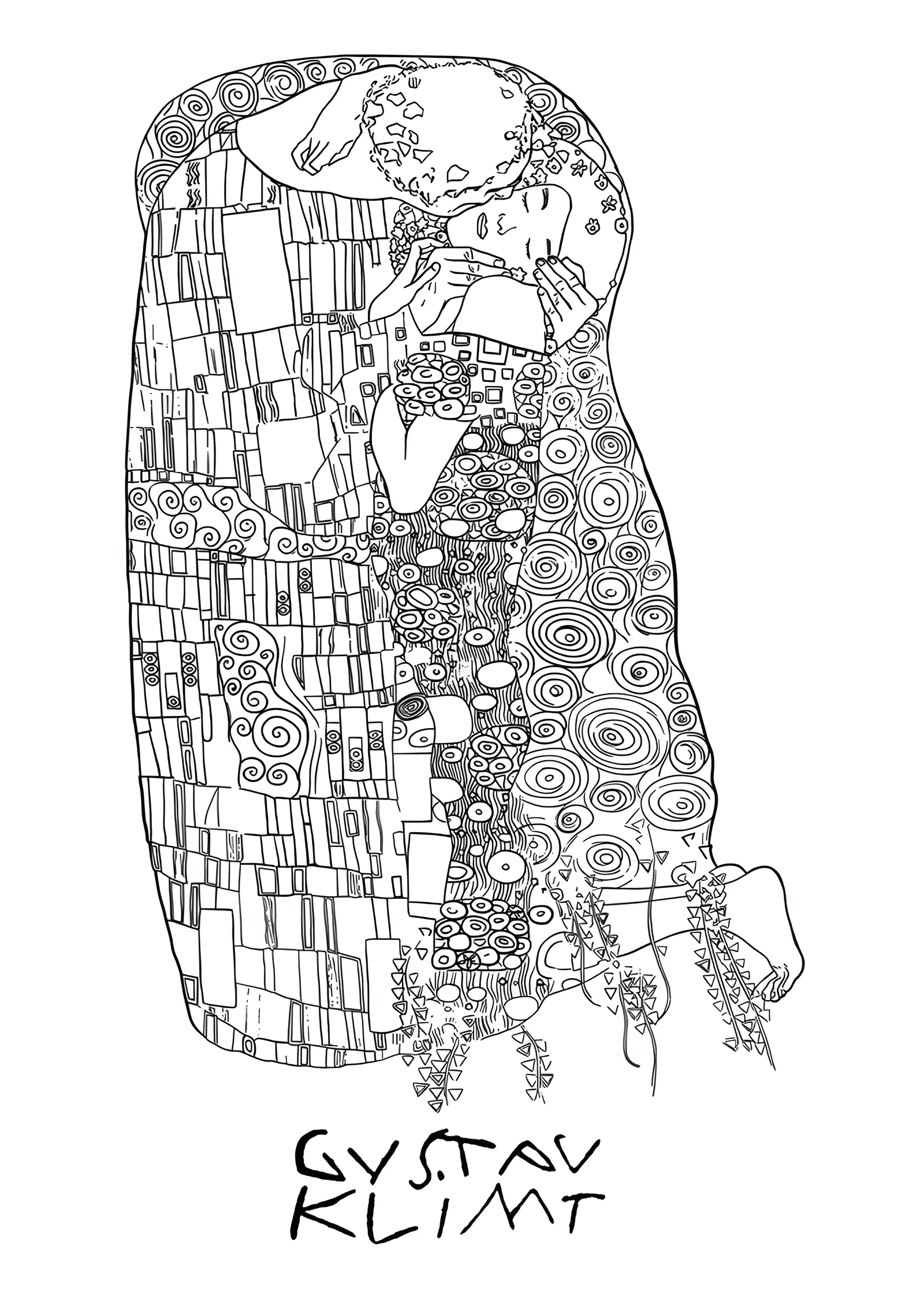 Gustav Klimt - Öpücük Çizgi Çalışması metal tablo