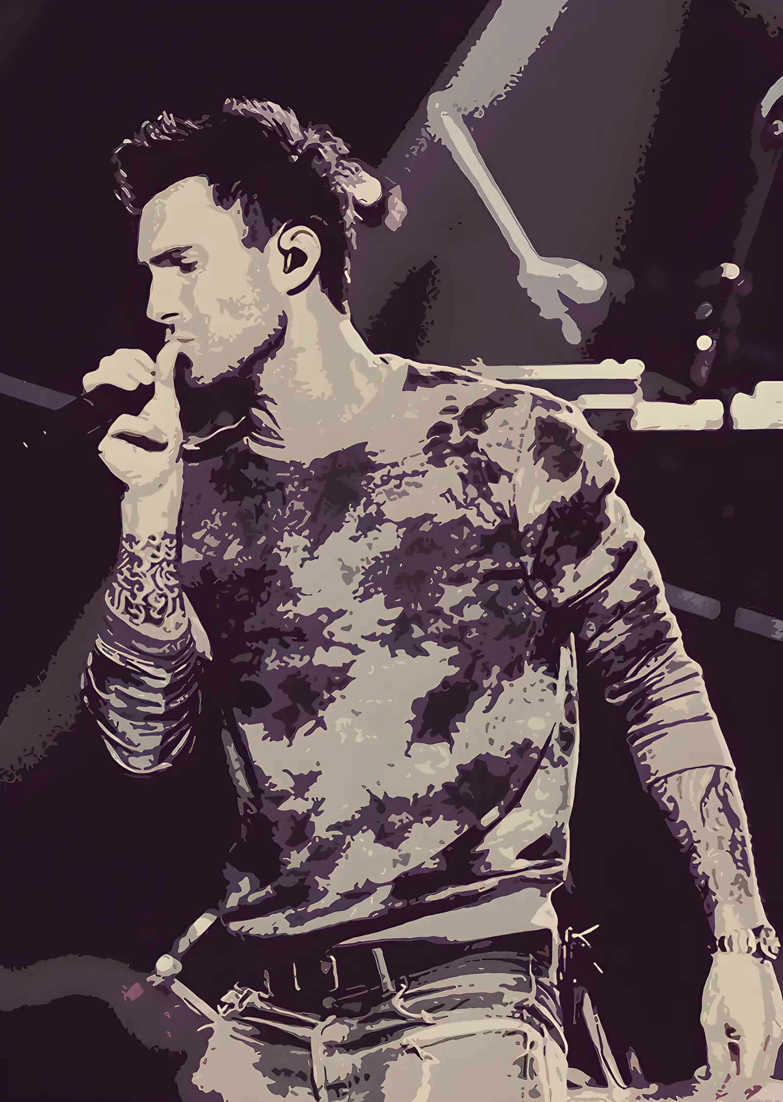 Adam Levine - Sepya Performans Karesi metal tablo