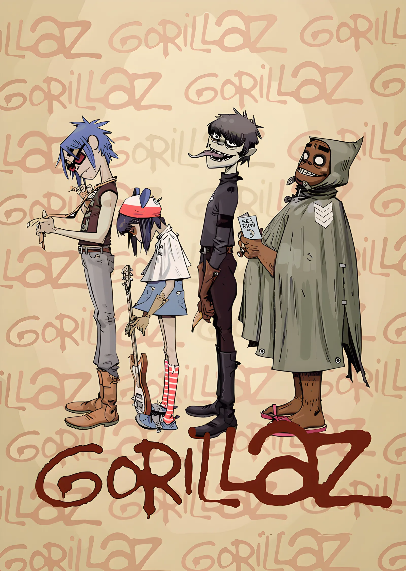Gorillaz - Profilden Dörtlü Duruş metal tablo