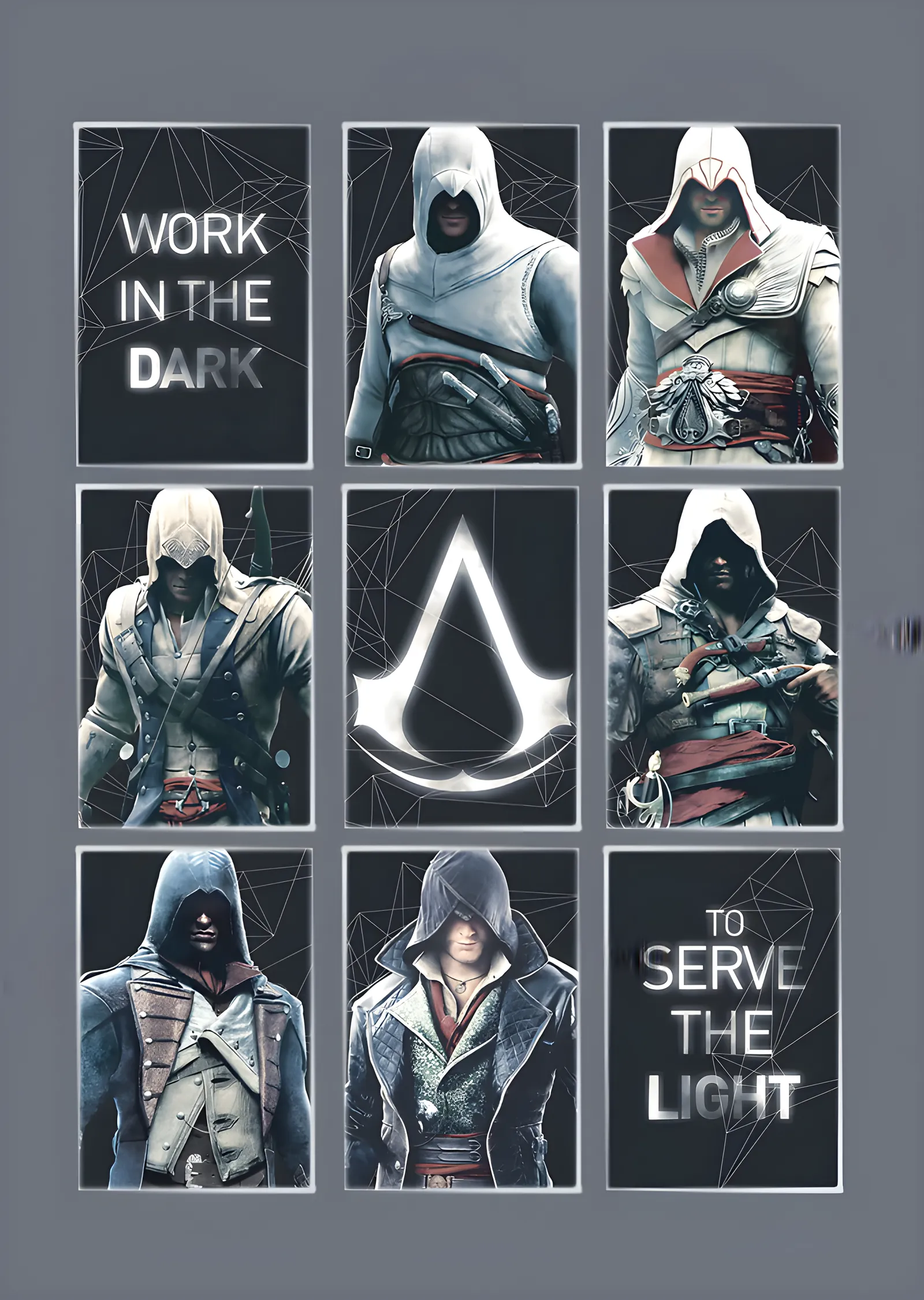 Assassin's Creed - Dokuz Kareli Karakter Izgarası metal tablo