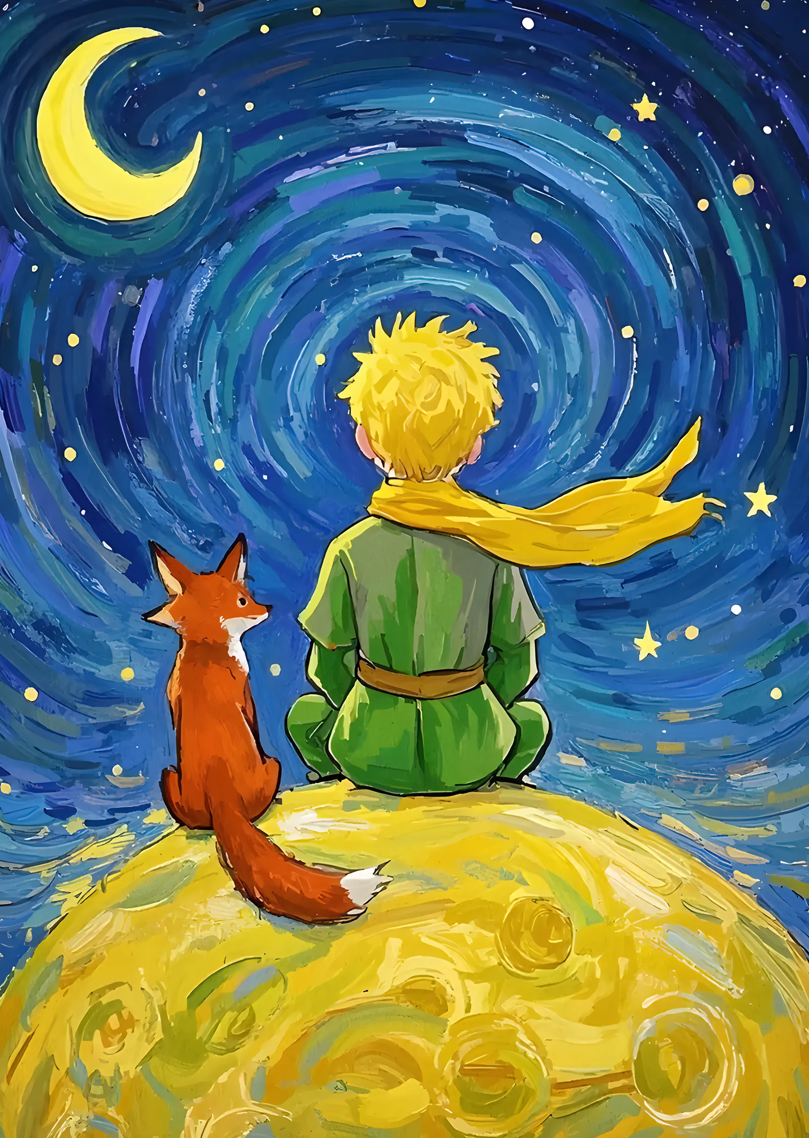The Little Prince - Hilal Altında Sarı Gezegen metal tablo