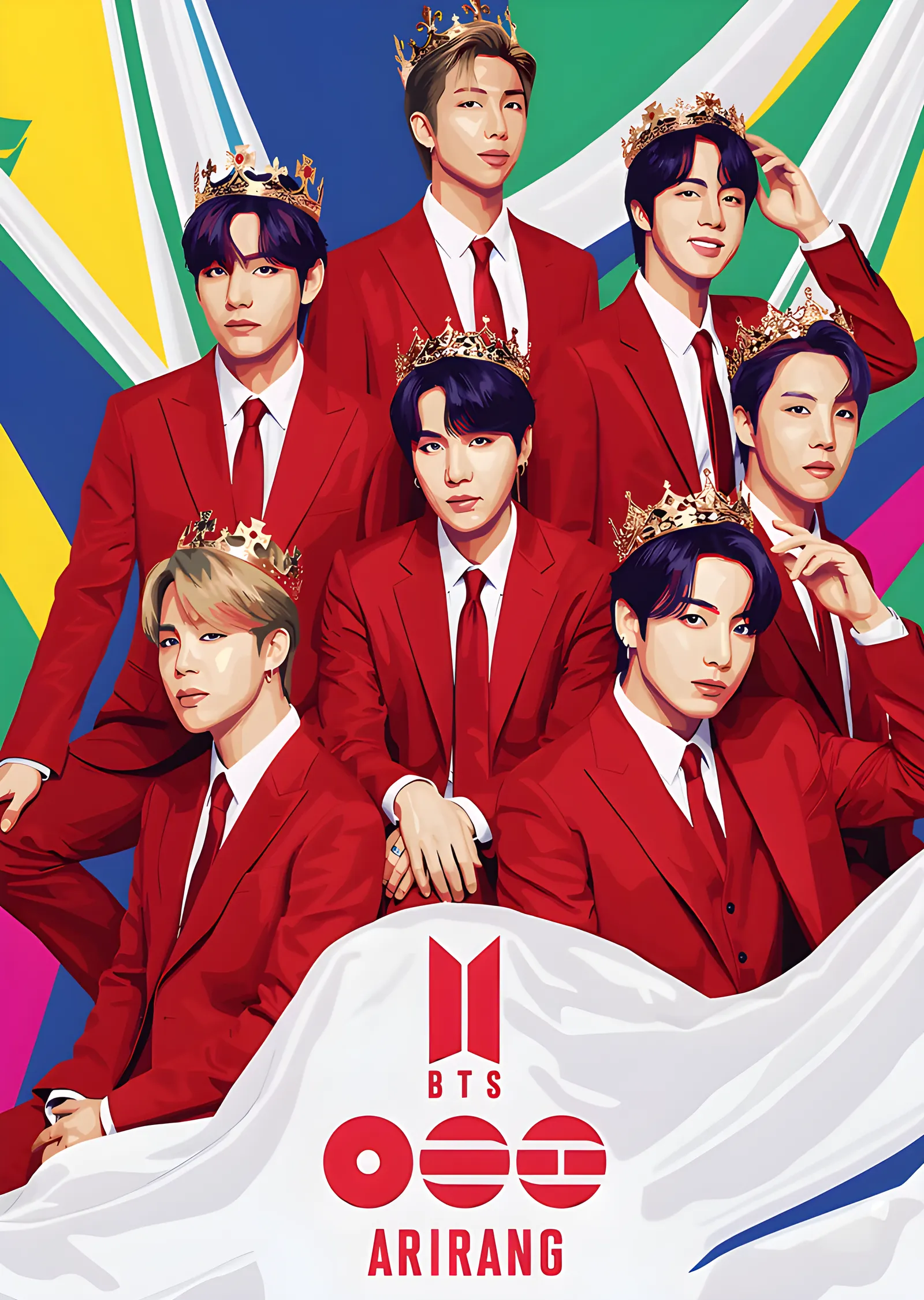 BTS - Kırmızı Takım ve Taçlar metal tablo