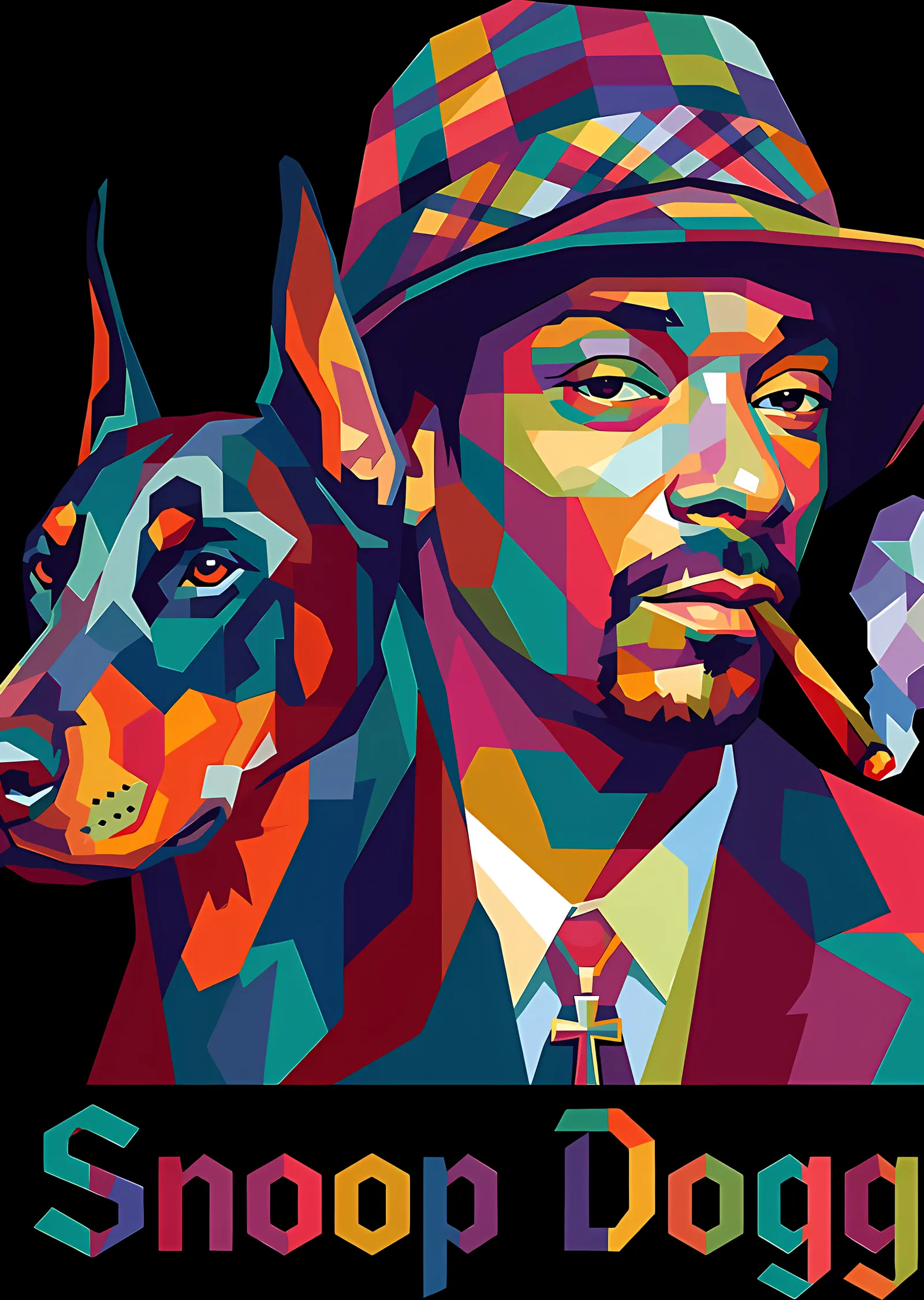 Snoop Dogg - Doberman ve Renkli Portre metal tablo