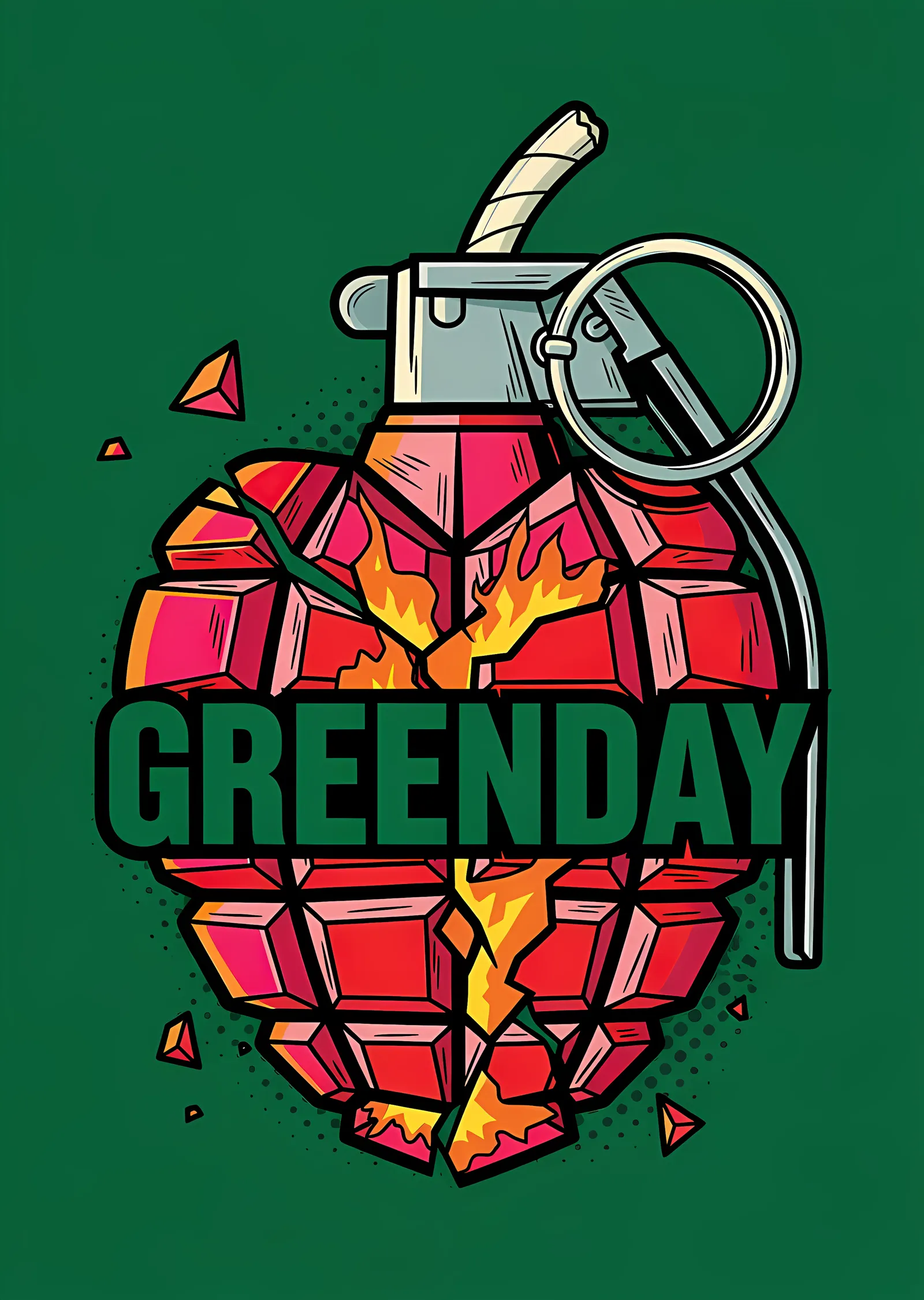 Green Day - Yeşil Zeminde El Bombası metal tablo