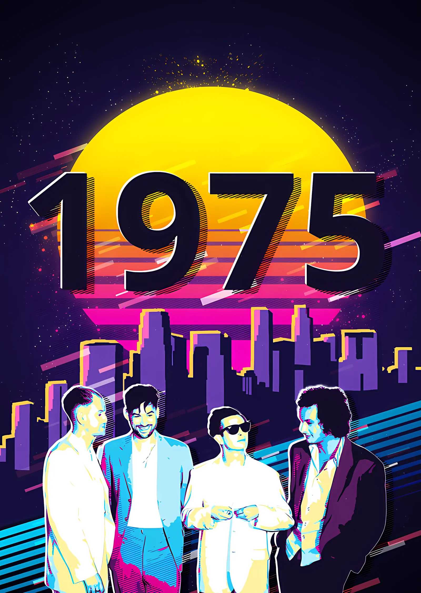 The 1975 - Retro Şehirde Grup metal tablo