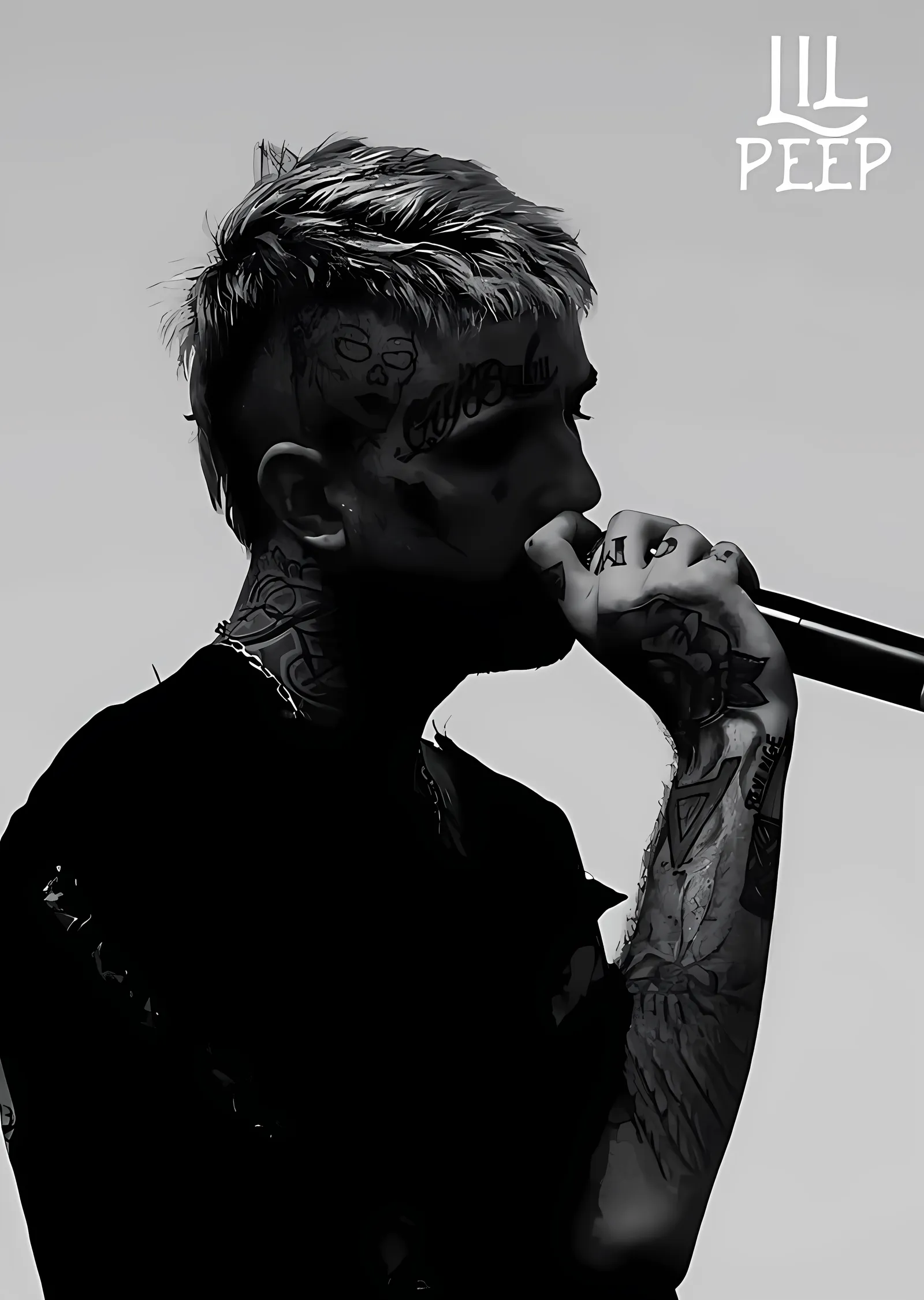 Lil Peep - Beyaz Zeminde Siyah Beyaz Portre metal tablo