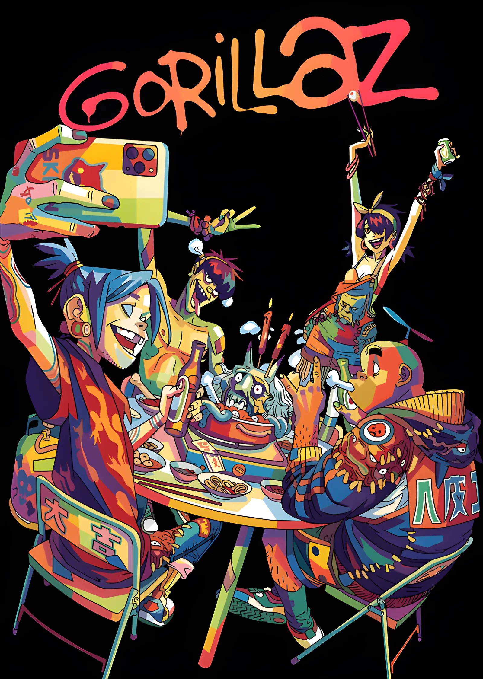 Gorillaz - Neon Sofra Selfie'si metal tablo