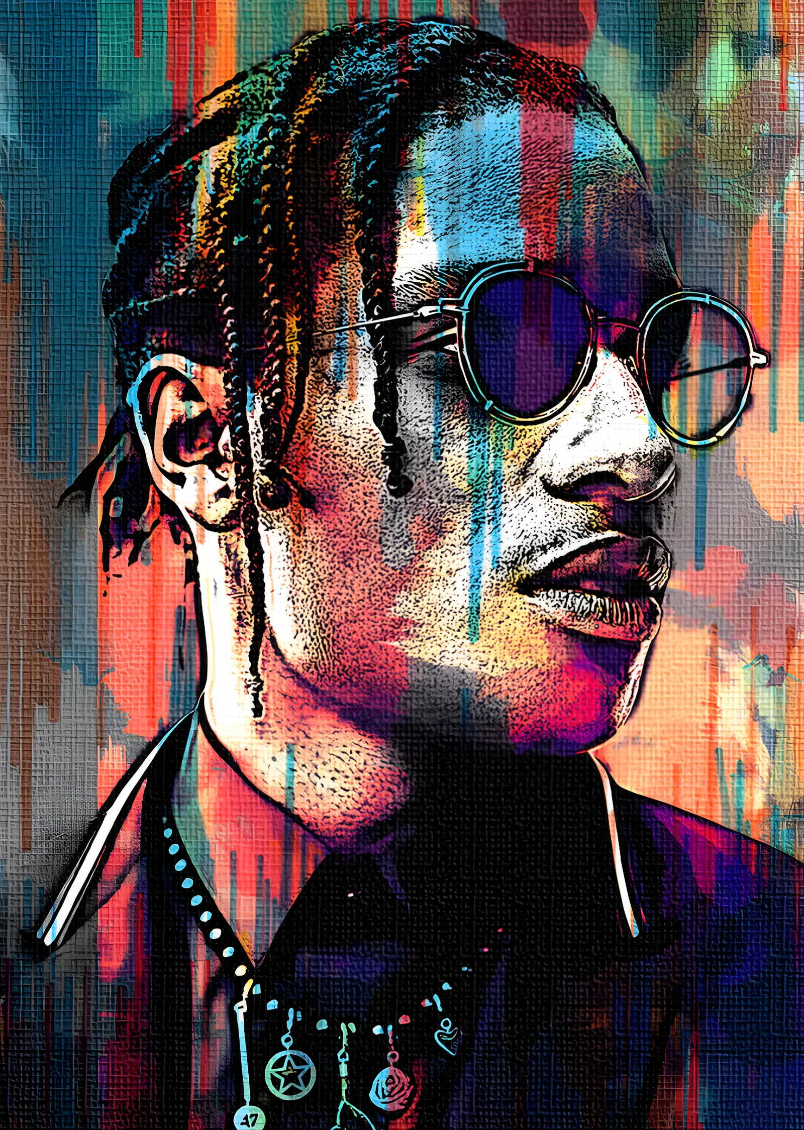ASAP Rocky - Renkli Glitch Portre metal tablo