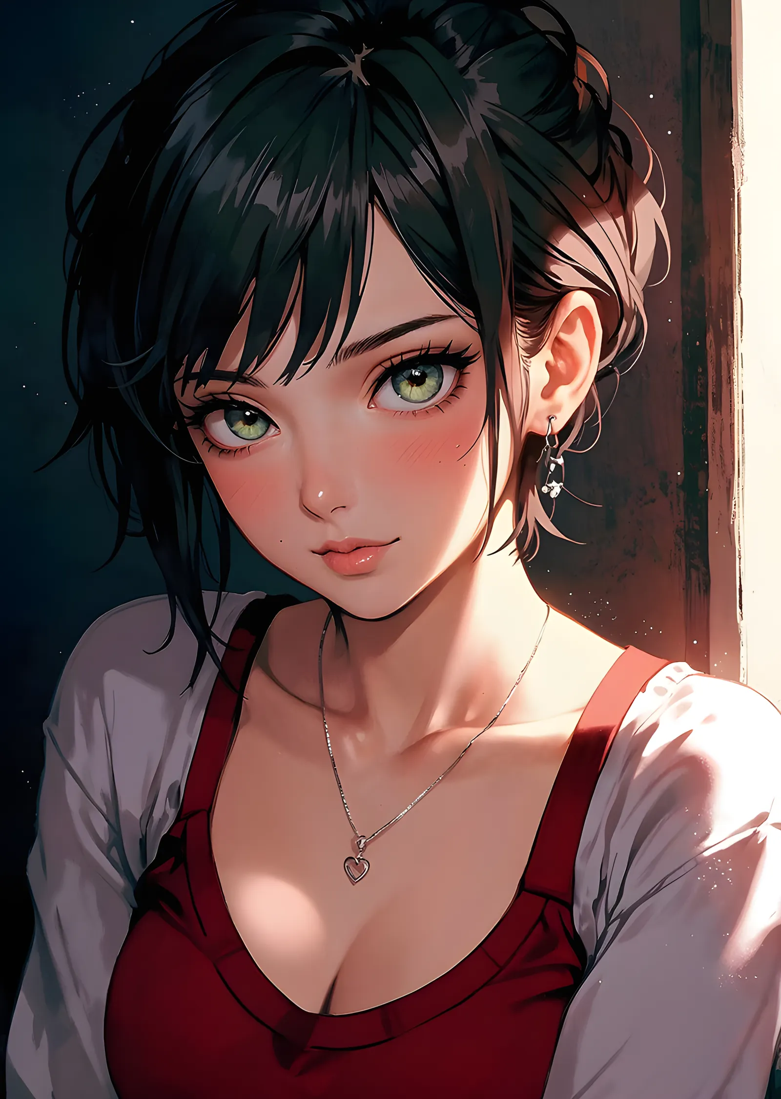 Kırmızı Atletli Anime Kız - Pencere Işığı metal tablo