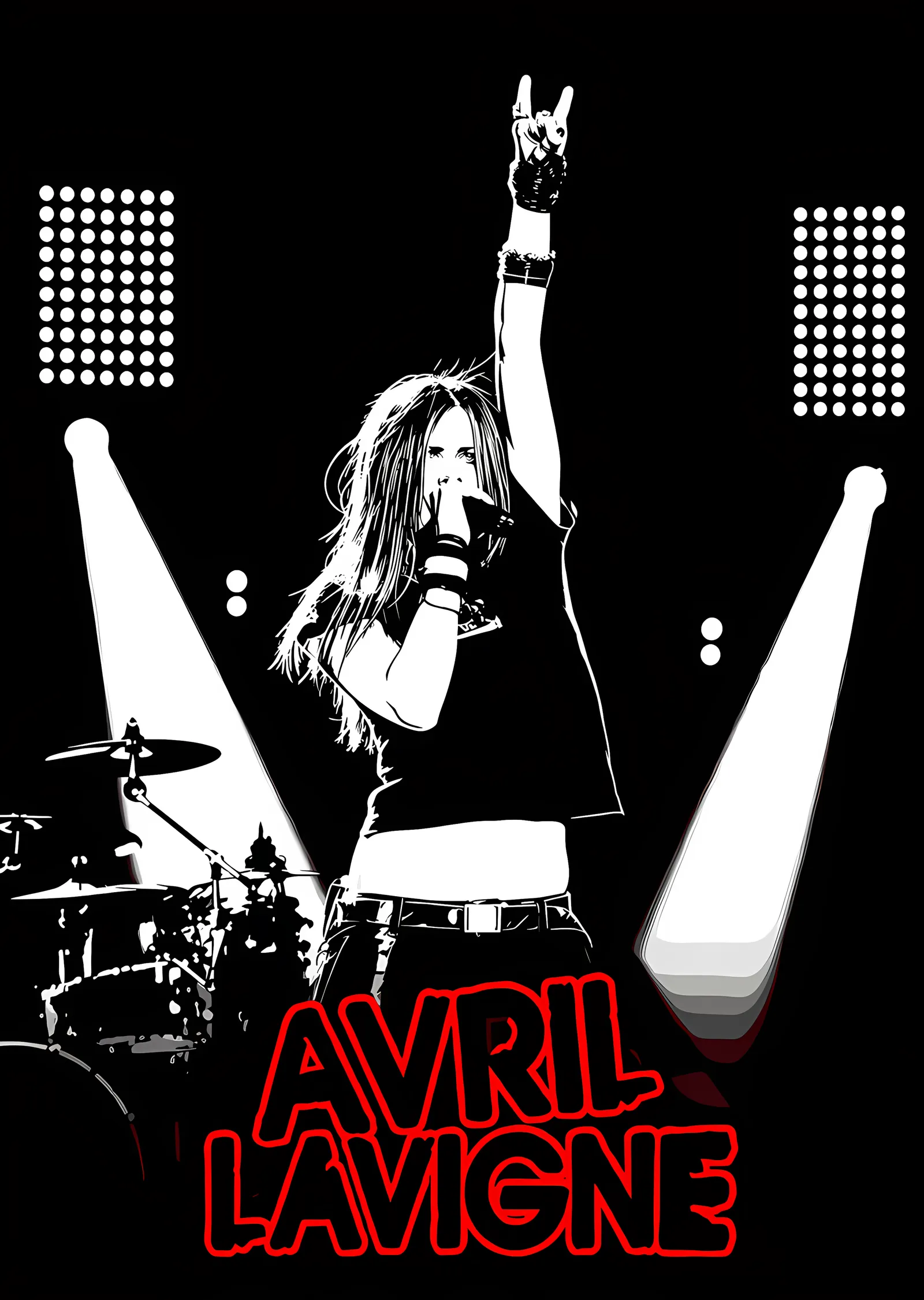 Avril Lavigne - Siyah Beyaz Sahne Silüeti metal tablo
