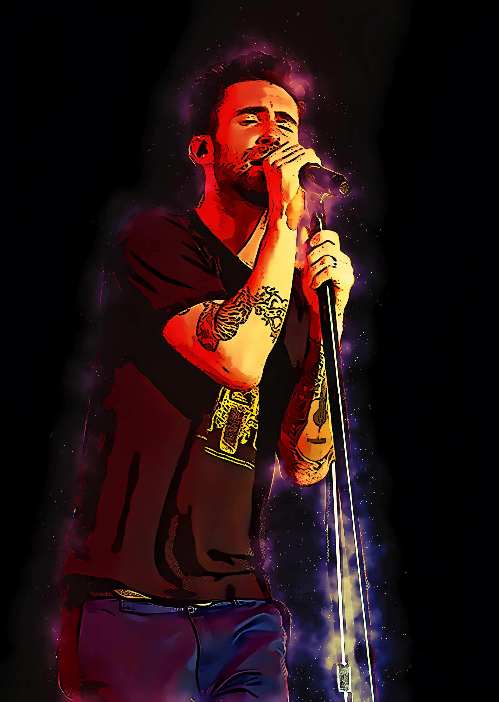 Adam Levine - Renkli Fırça Darbeleri metal tablo
